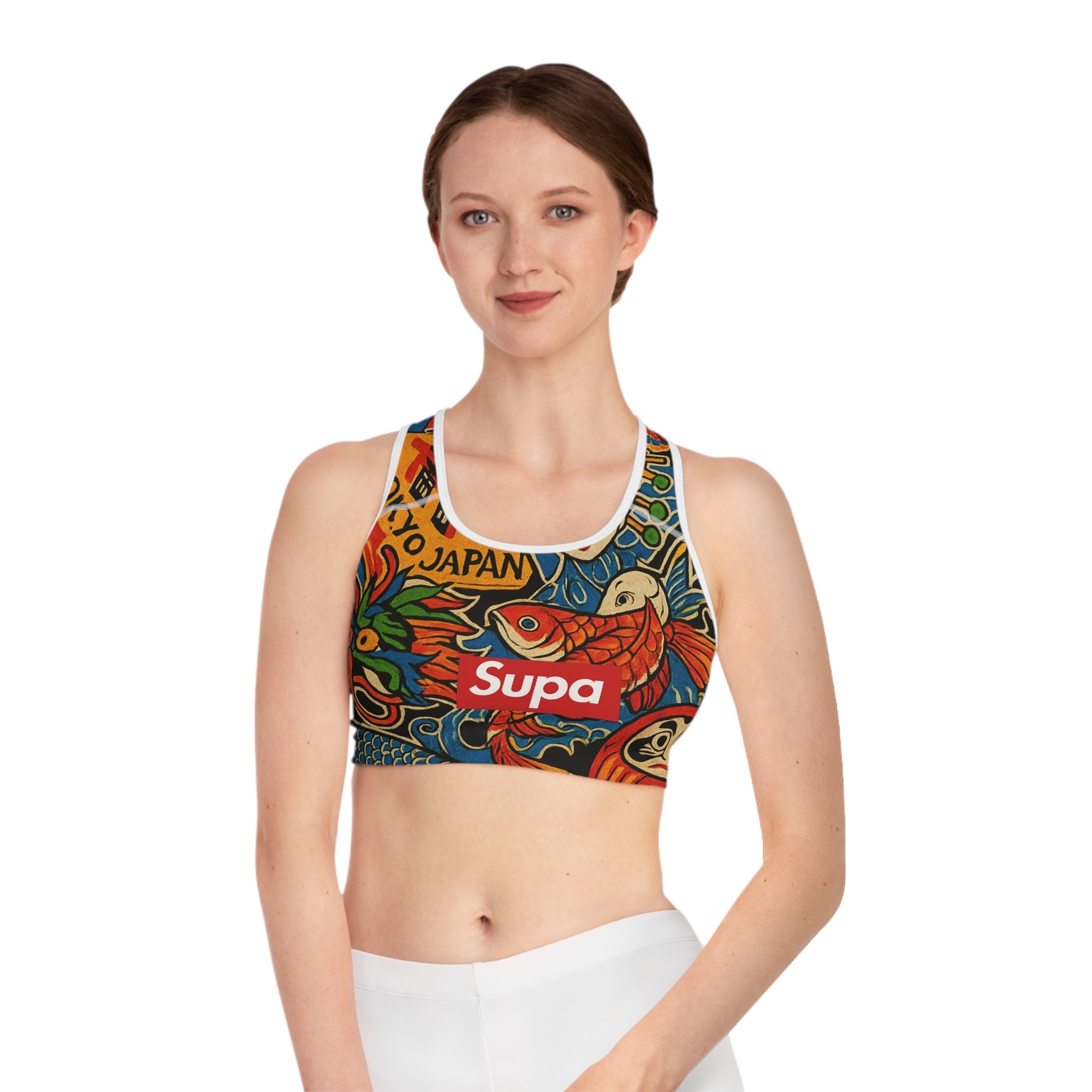 Japanese Tattoo Koi Sports Bra — Vibrant Koi, Daruma & Geisha AOP Activewear
