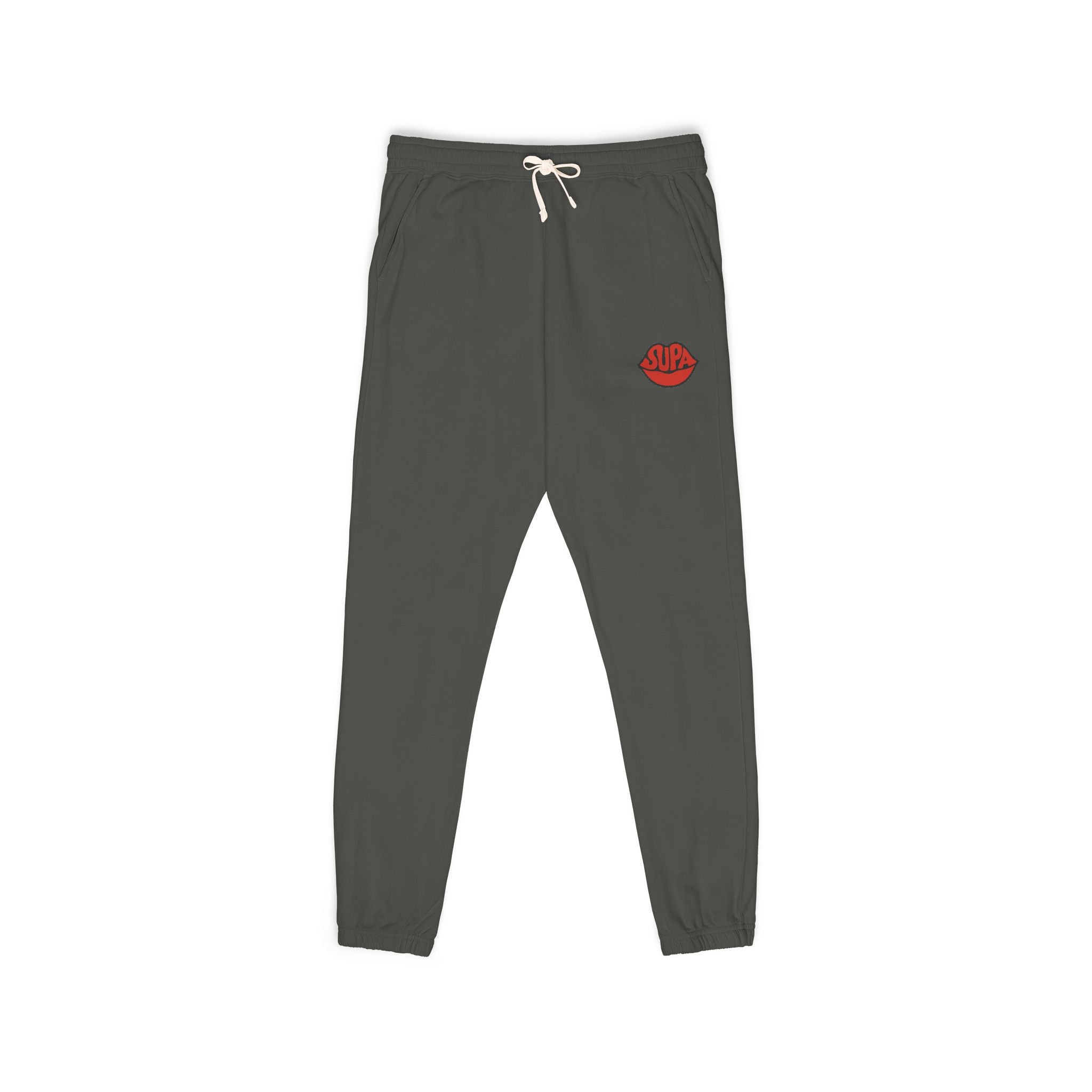 Sweatpants — Minimal Red Rose Embroidered Joggers
