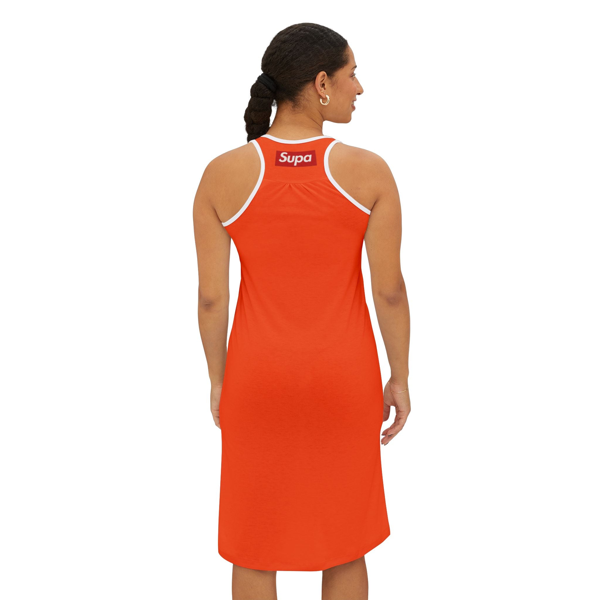 Racerback Dress — Bright Orange All-Over Print Women's Summer Sundress