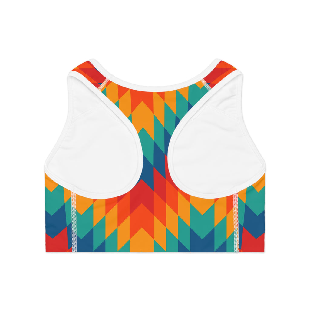 Supa Geo Chevron Sports Bra — Colorful Aztec-Inspired Activewear