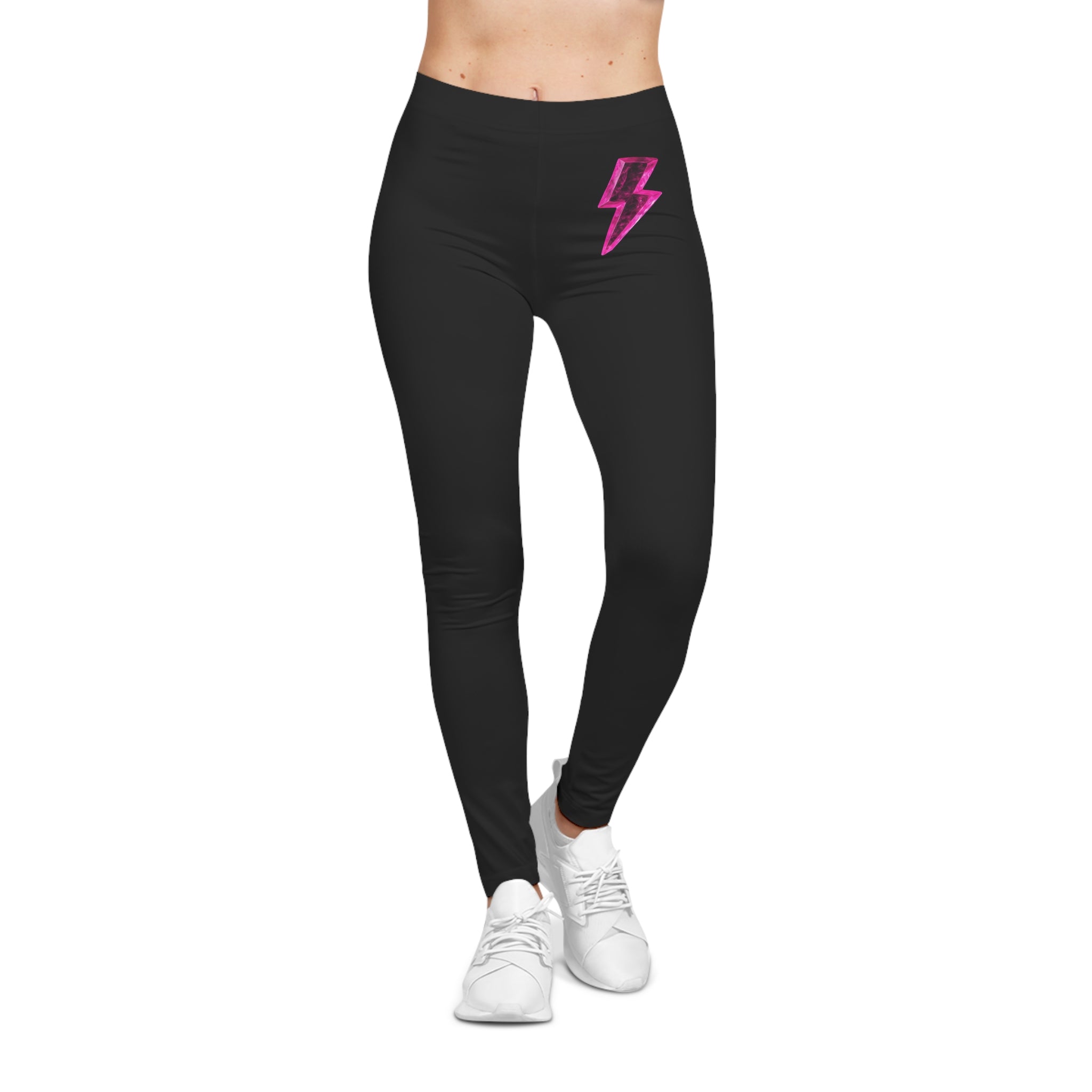 Black Leggings with Pink Lightning Bolt – Women’s Casual Activewear