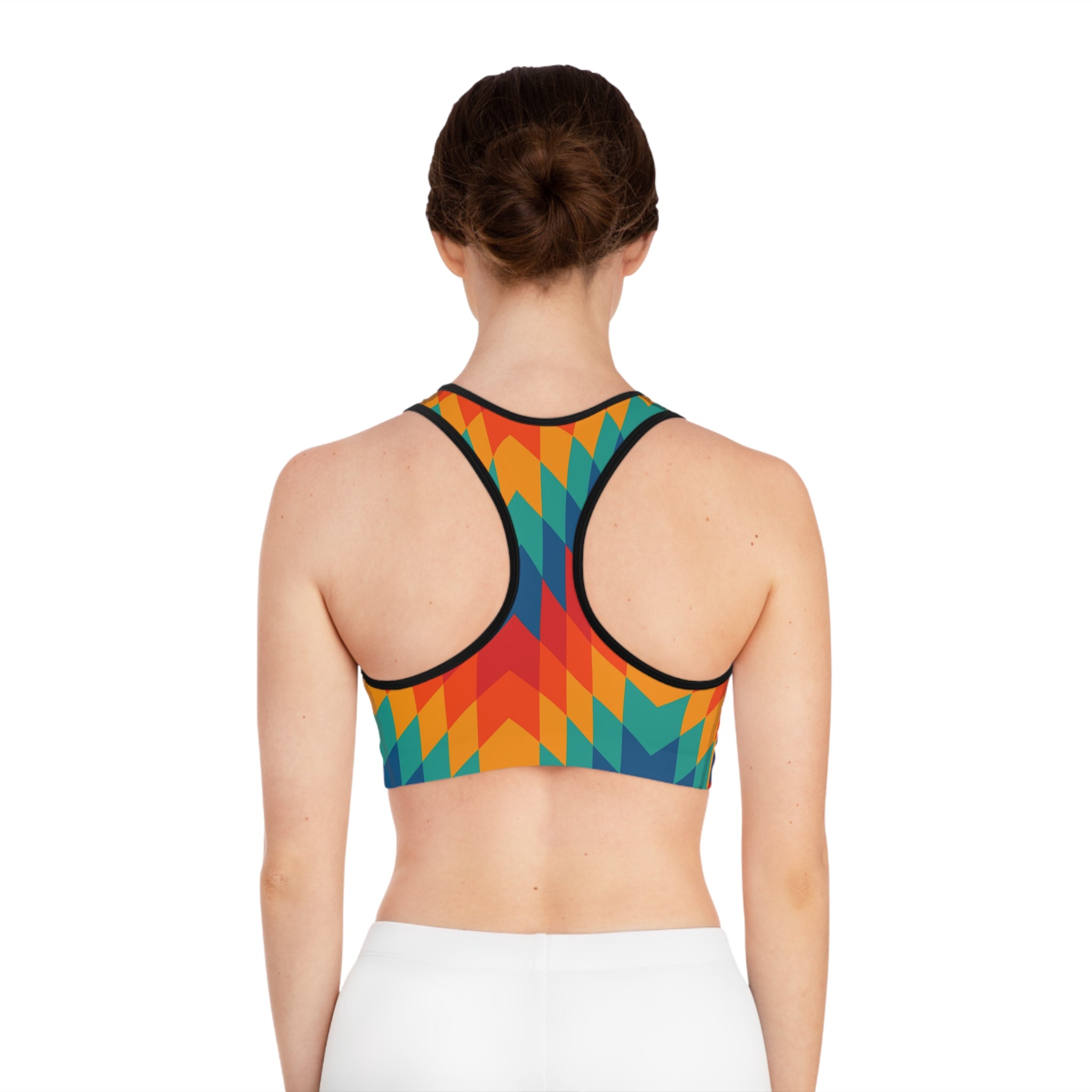 Supa Geo Chevron Sports Bra — Colorful Aztec-Inspired Activewear