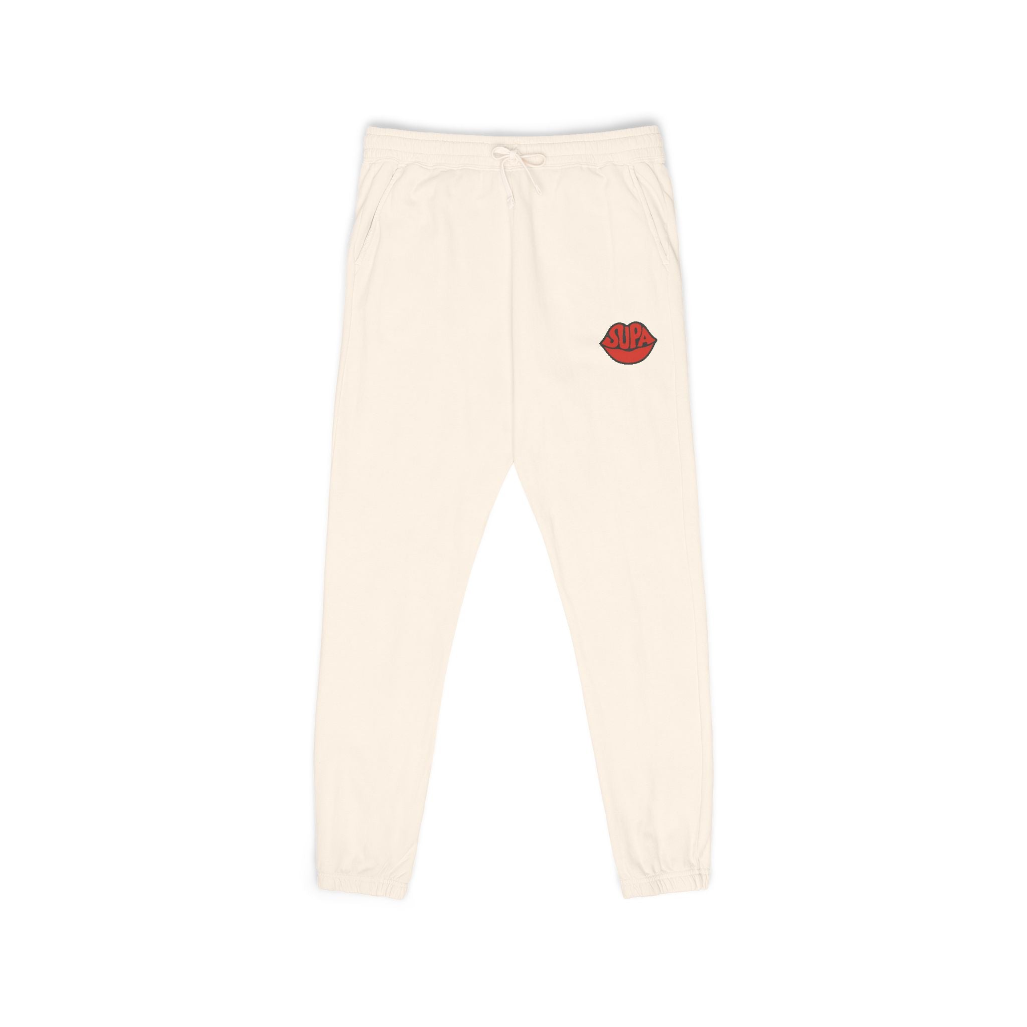 Sweatpants — Minimal Red Rose Embroidered Joggers