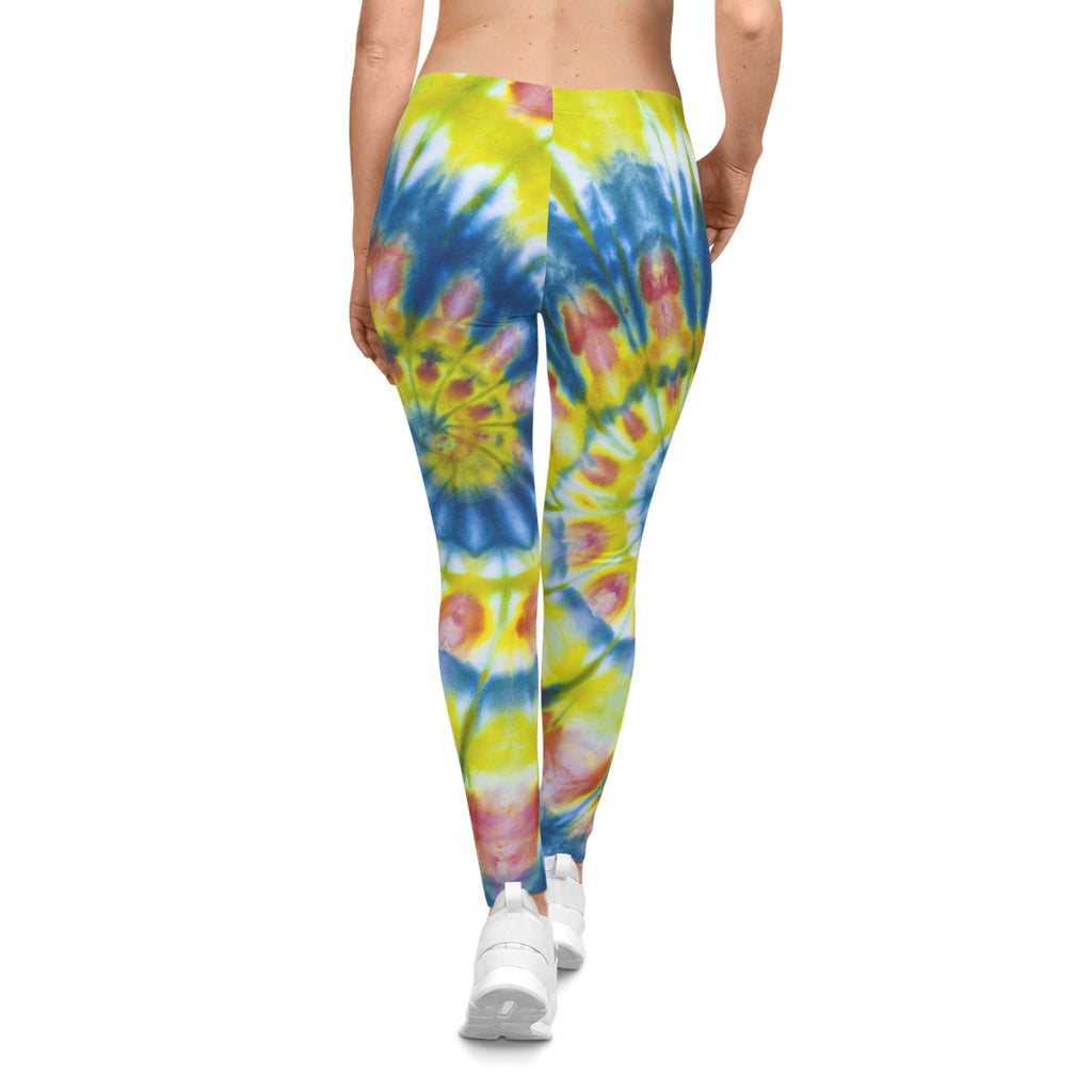 Tie-Dye Spiral Leggings — Bright Yellow & Blue All-Over Print