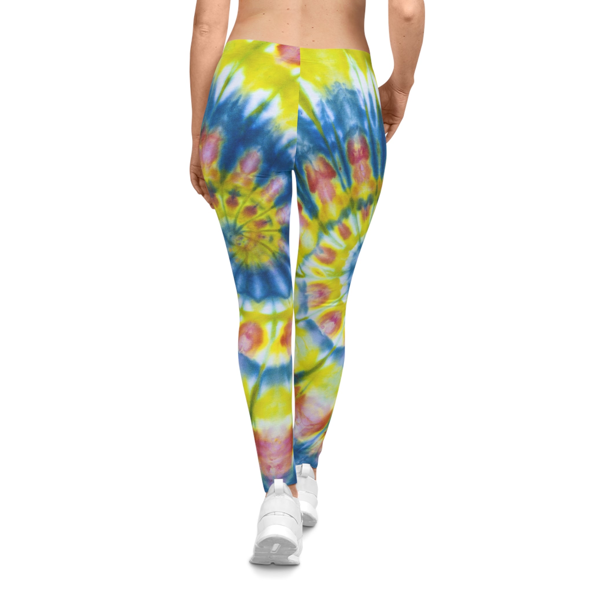 Tie-Dye Spiral Leggings — Bright Yellow & Blue All-Over Print