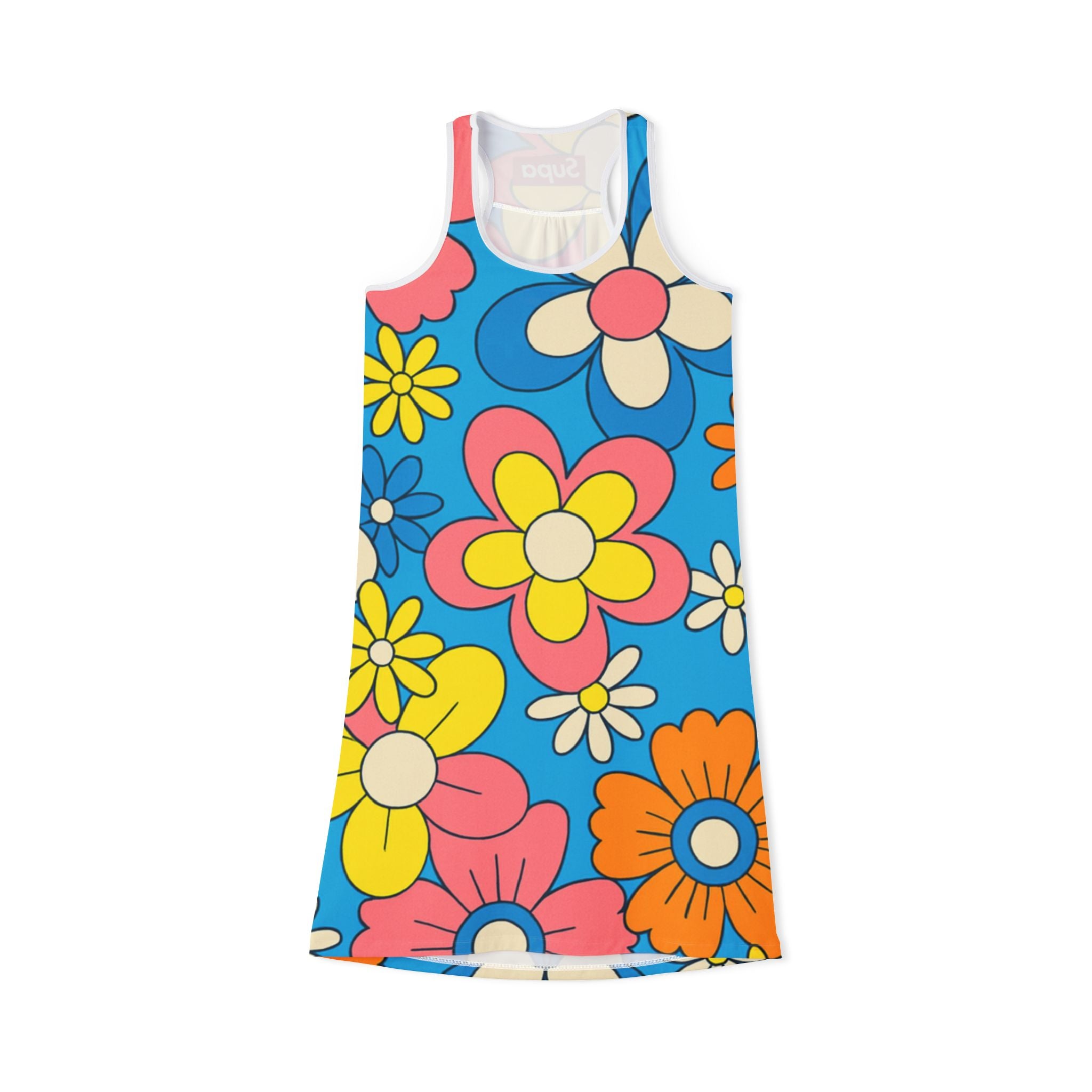 Retro Floral Racerback Dress - 60s-Inspired Bright Flower Print