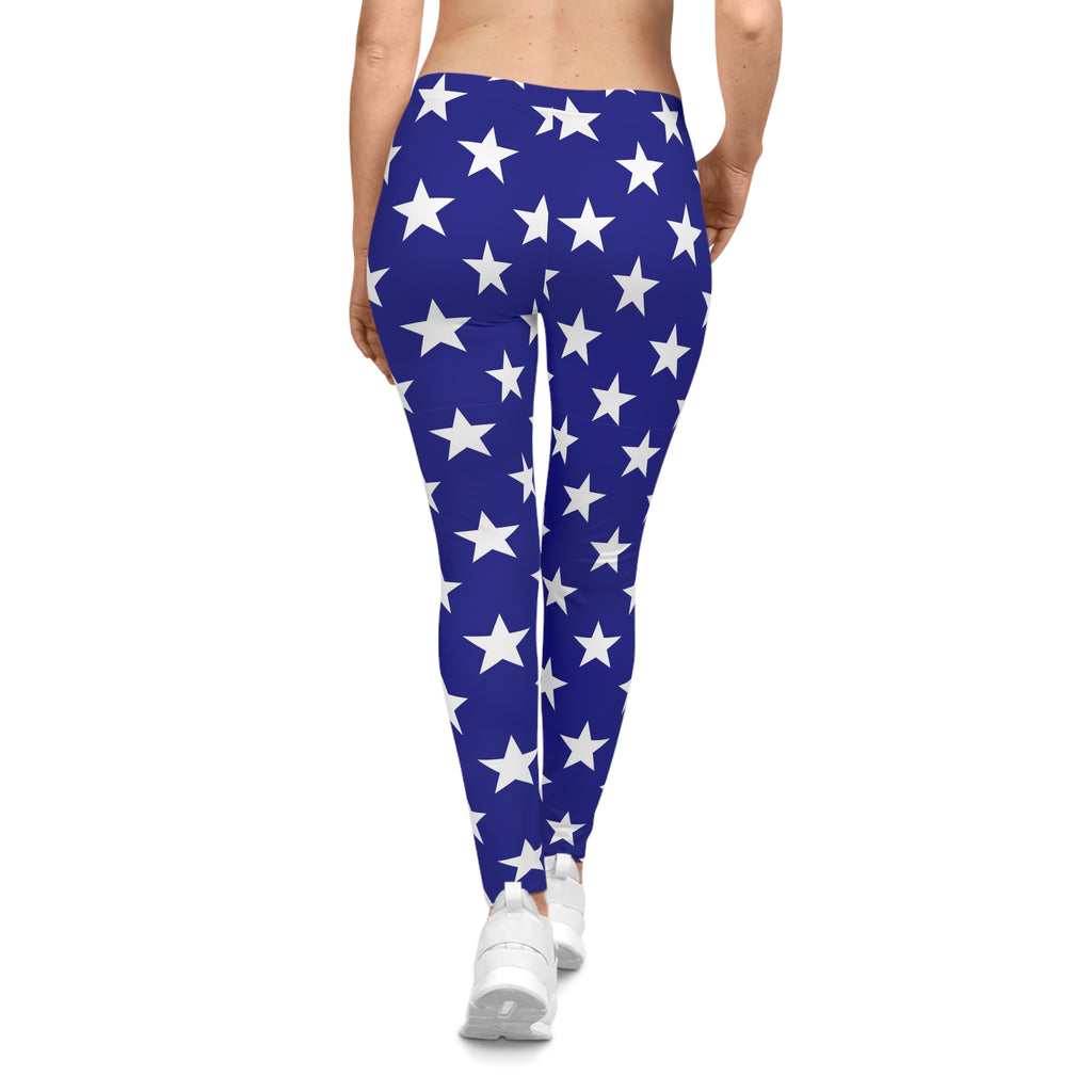 Blue Star Print Leggings — Women's Patriotic All-Over-Print Casual Leggings