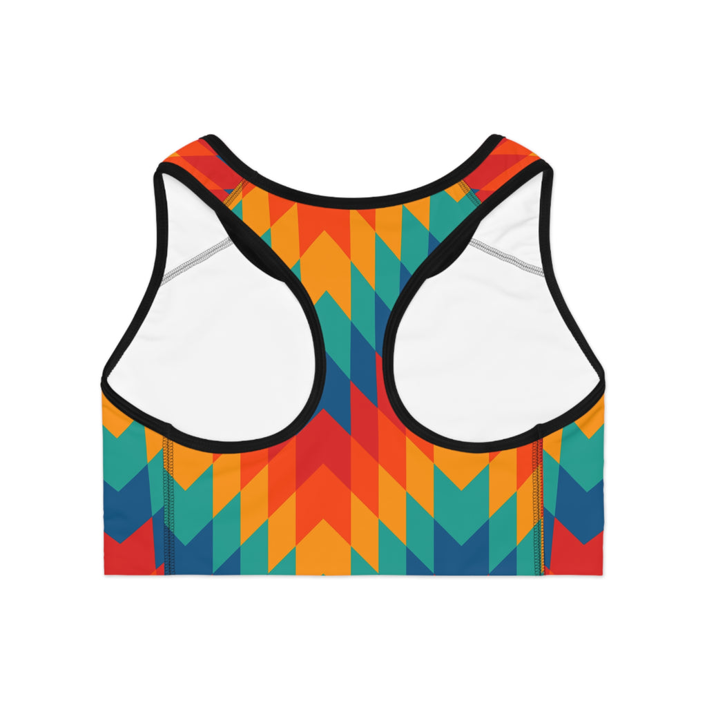 Supa Geo Chevron Sports Bra — Colorful Aztec-Inspired Activewear