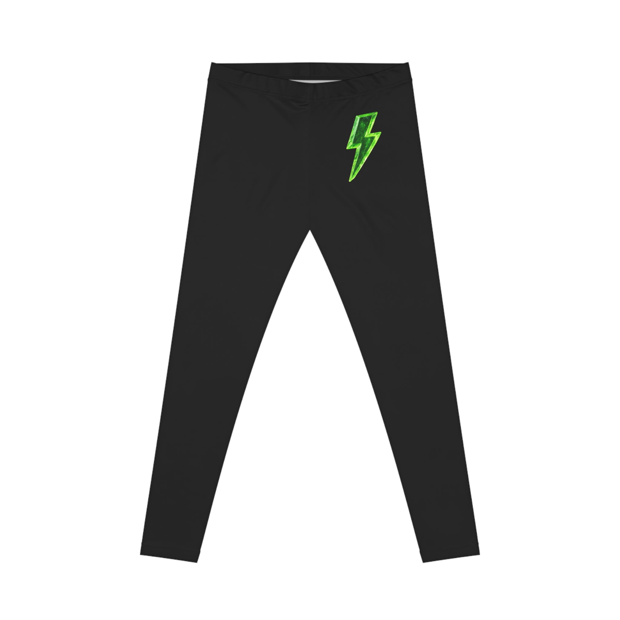 Black Leggings with Neon Green Lightning Bolt – Women's Casual High-Waist Activewear