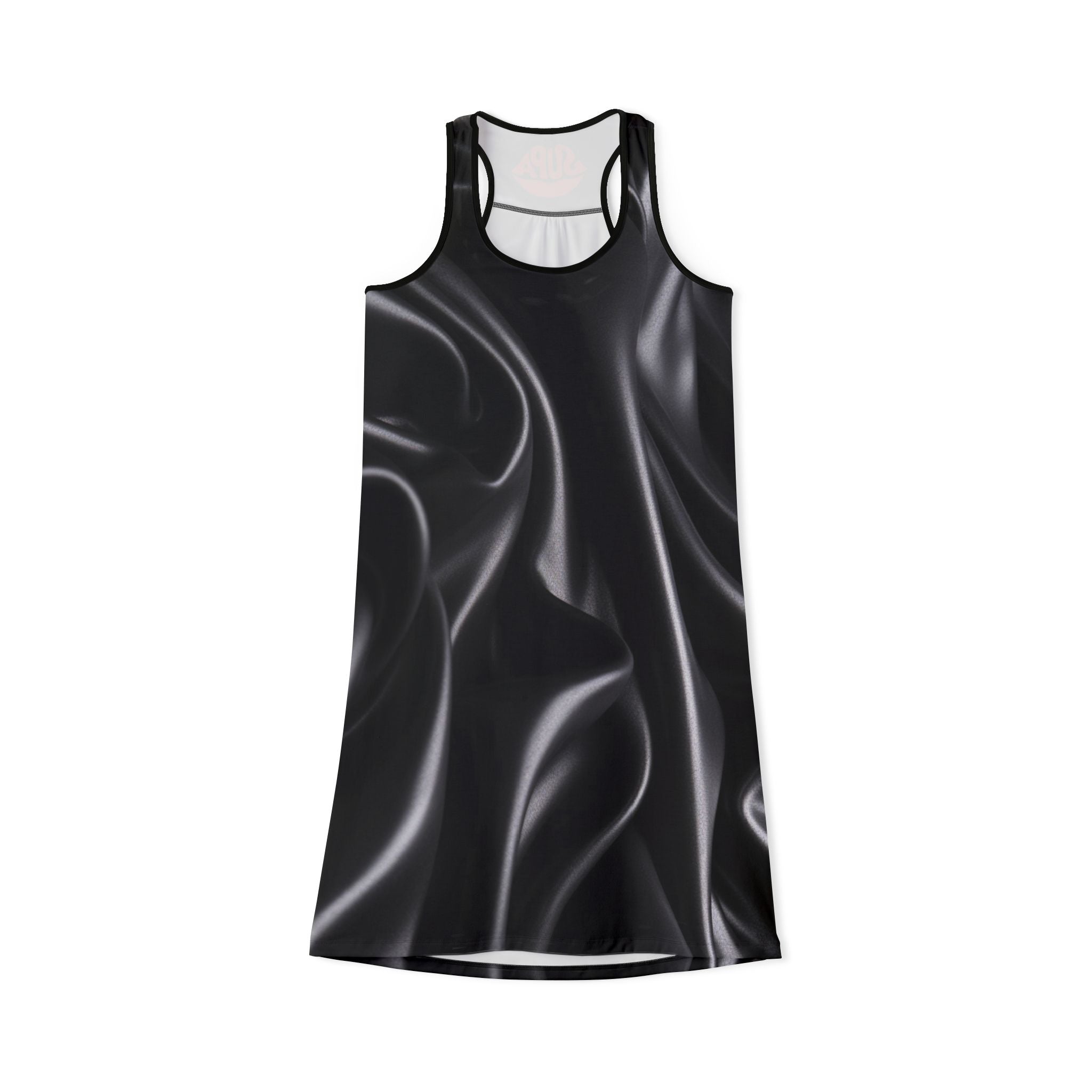 Satin-Effect Racerback Dress — Black Liquid Silk Print
