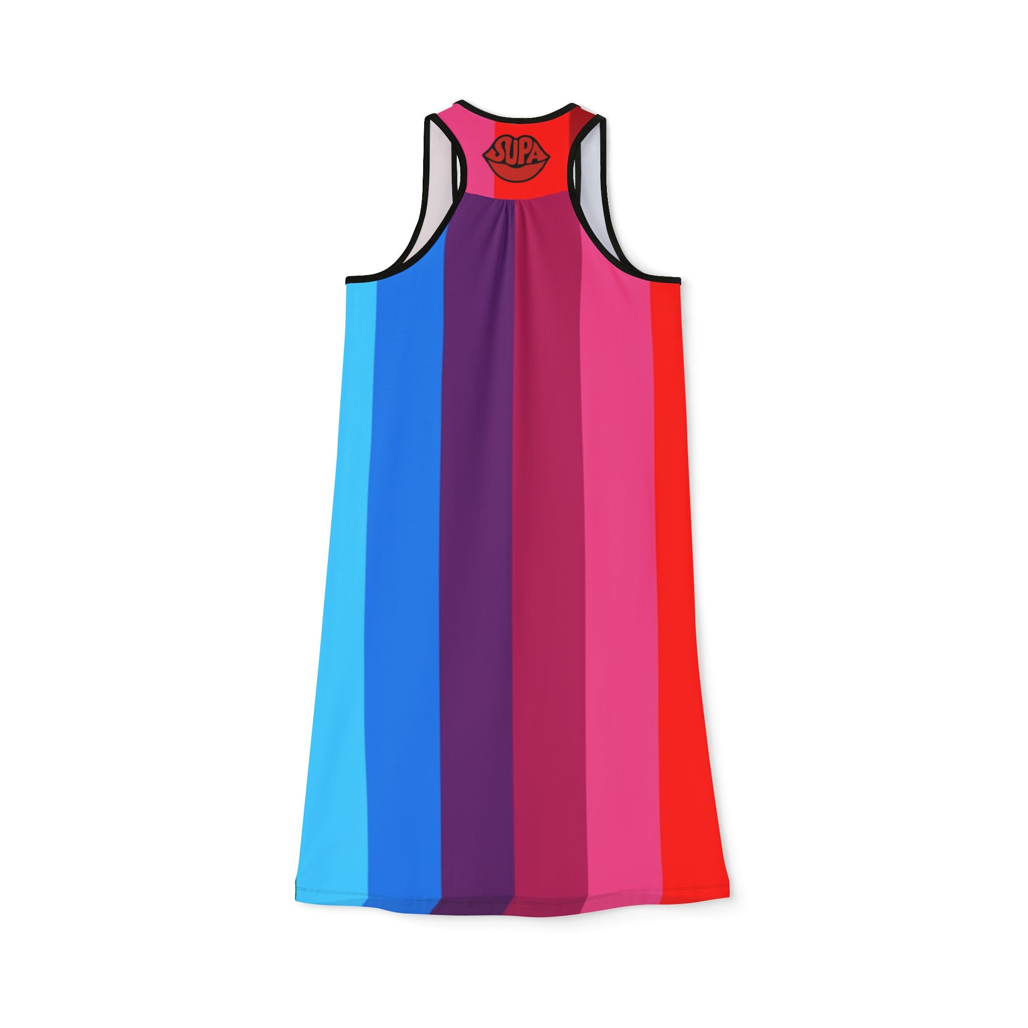 Rainbow Gradient Racerback Dress — Bold Vertical Stripes AOP