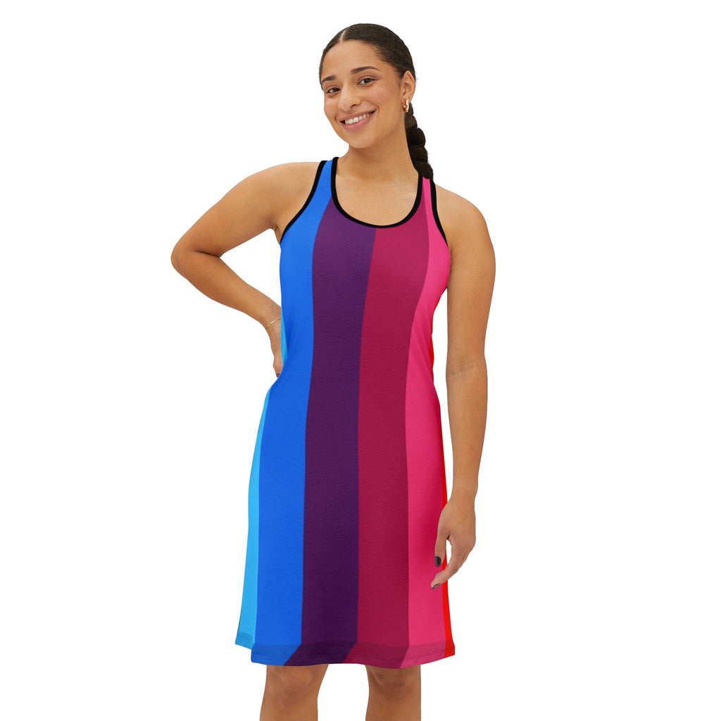 Rainbow Gradient Racerback Dress — Bold Vertical Stripes AOP