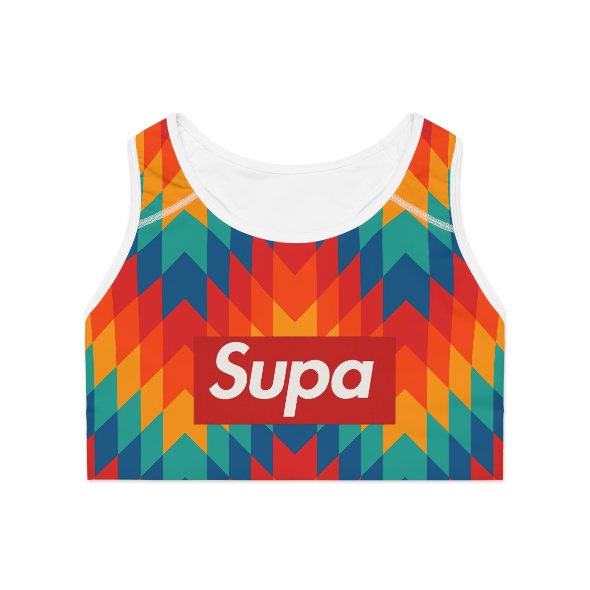Supa Geo Chevron Sports Bra — Colorful Aztec-Inspired Activewear