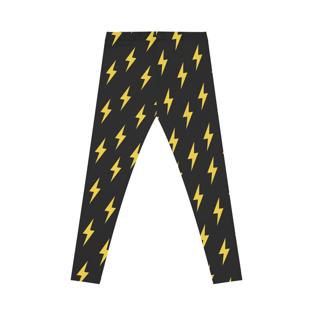 Lightning Bolt Leggings — Black & Yellow All-Over Print Casual Activewear