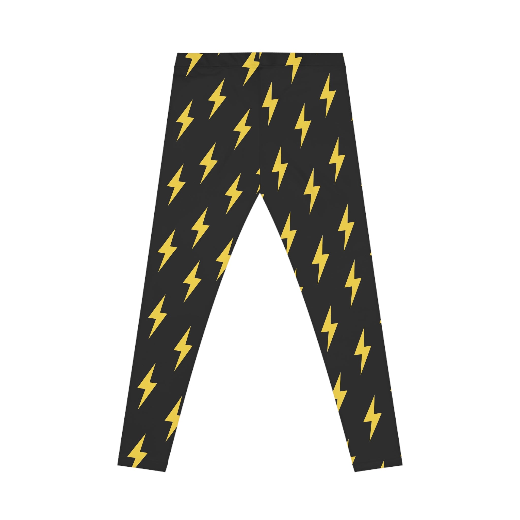 Lightning Bolt Leggings — Black & Yellow All-Over Print Casual Activewear