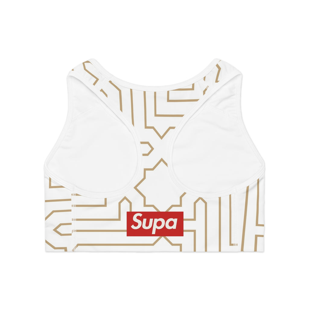 Geometric Gold Maze Sports Bra — 'Supa' Logo Activewear