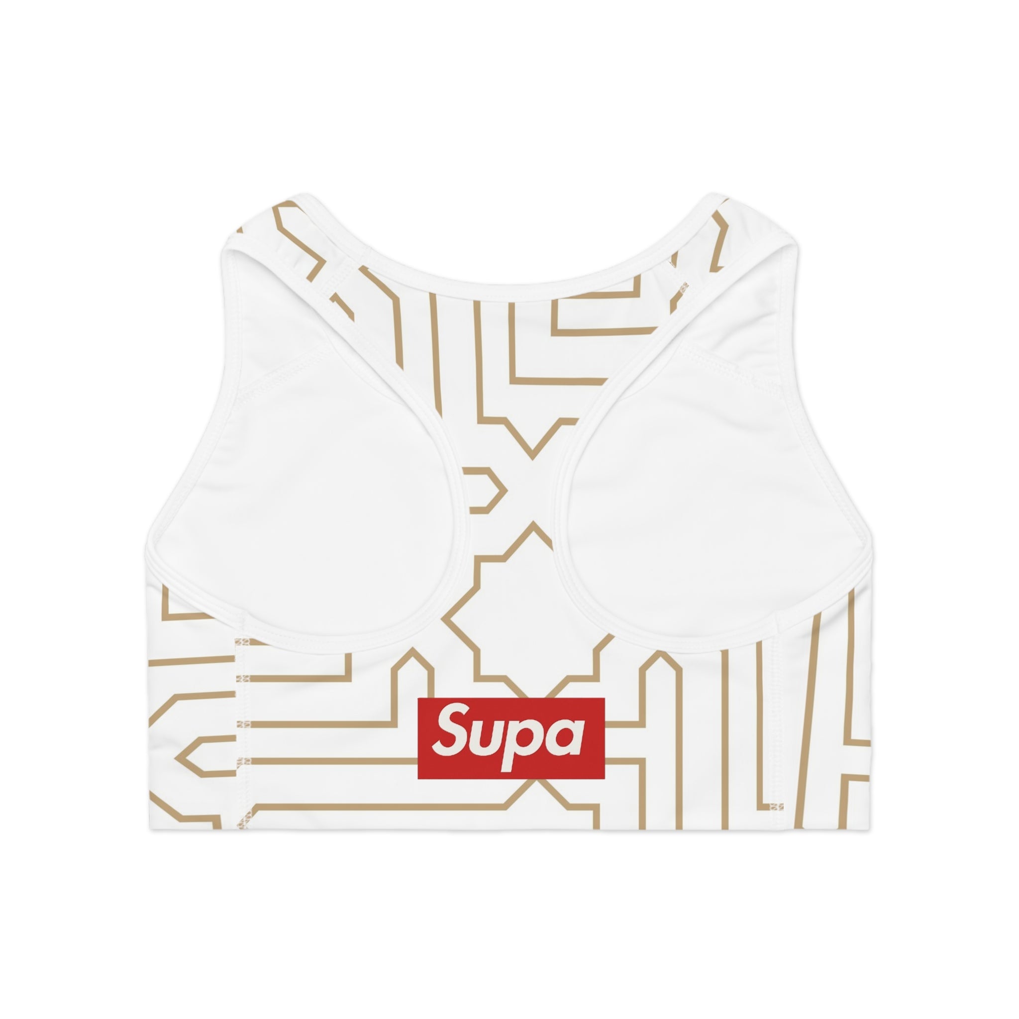 Geometric Gold Maze Sports Bra — 'Supa' Logo Activewear