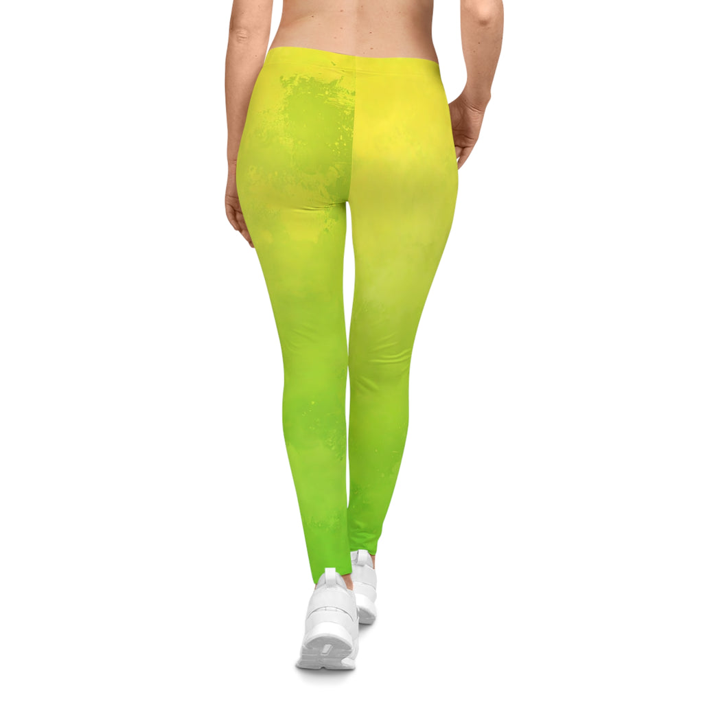 Yellow-Green Tie-Dye "Supa" Leggings — Women's Casual AOP Activewear