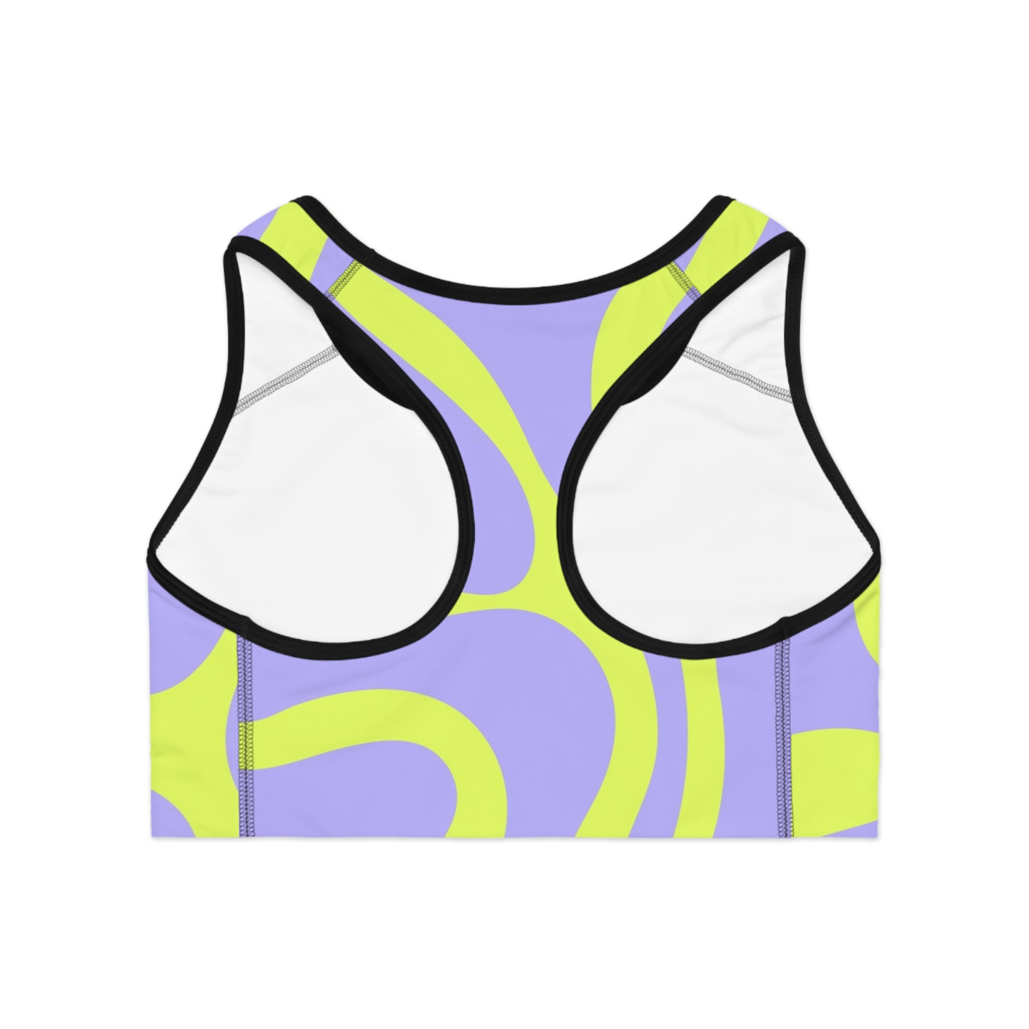 Neon Swirl Sports Bra — Purple & Lime Abstract Activewear