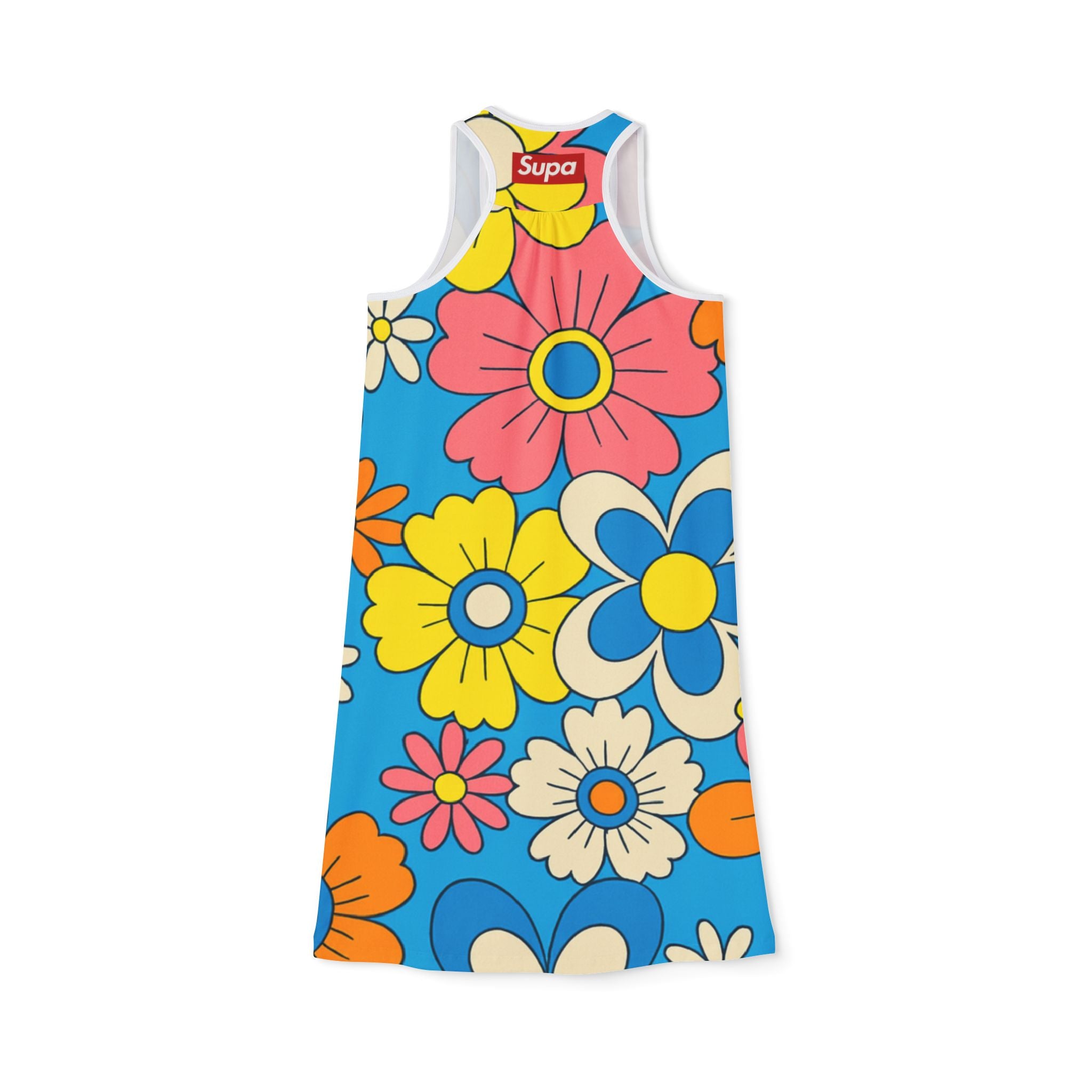 Retro Floral Racerback Dress - 60s-Inspired Bright Flower Print