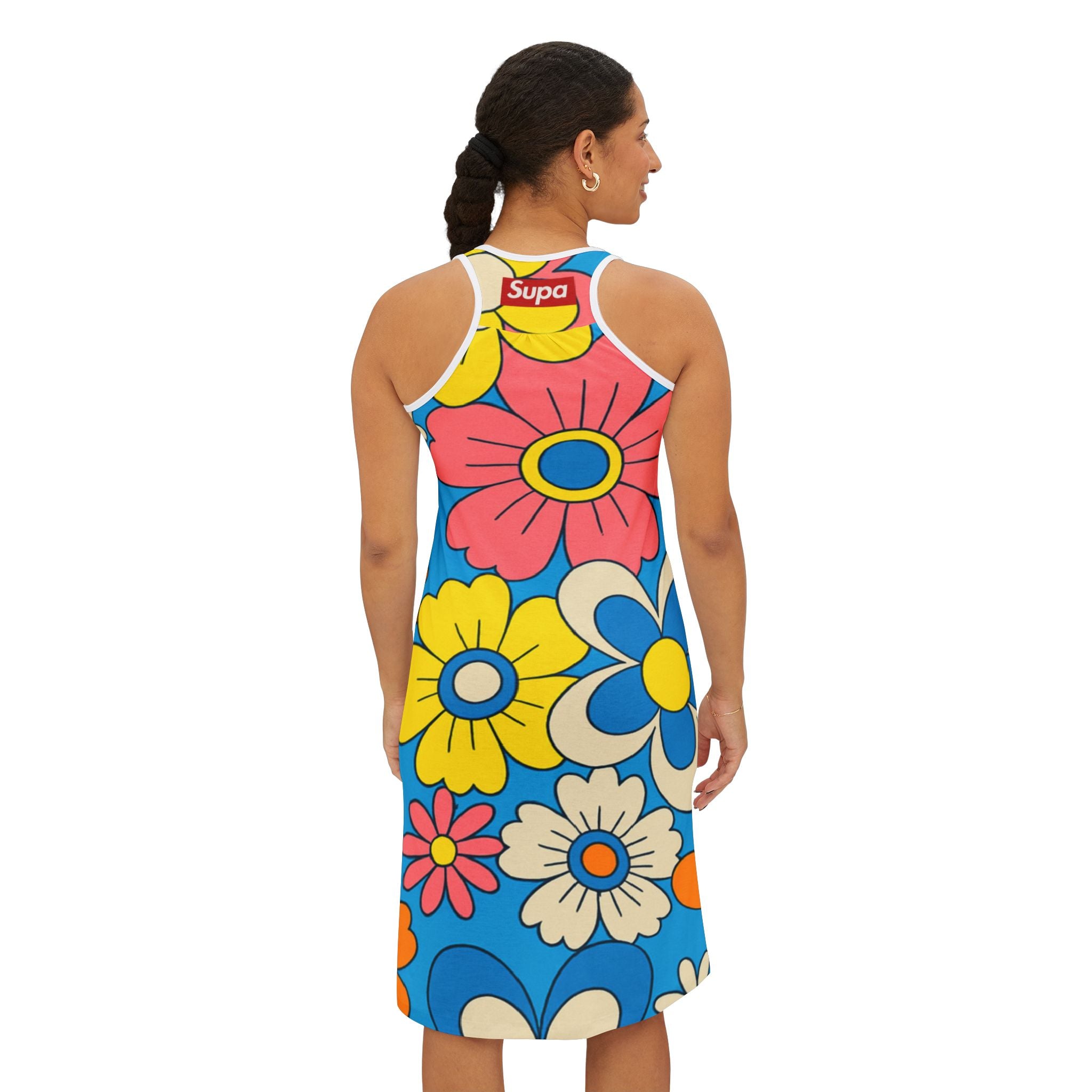 Retro Floral Racerback Dress - 60s-Inspired Bright Flower Print
