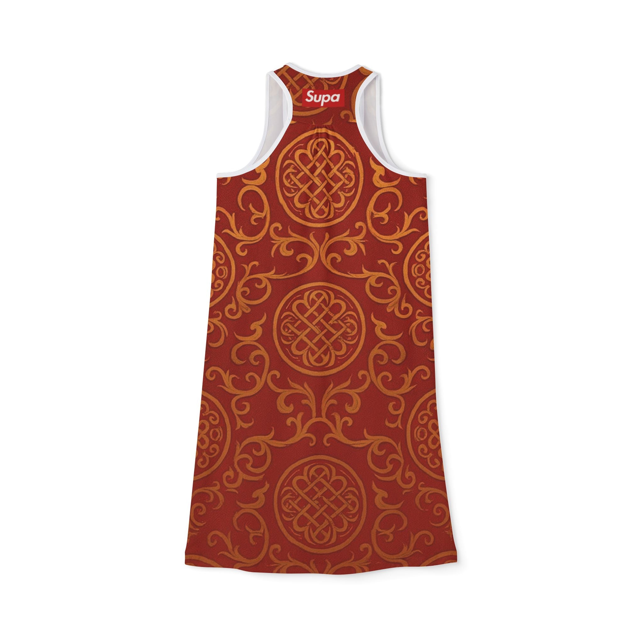 Racerback Dress — Red & Gold Celtic Knot All-Over Print