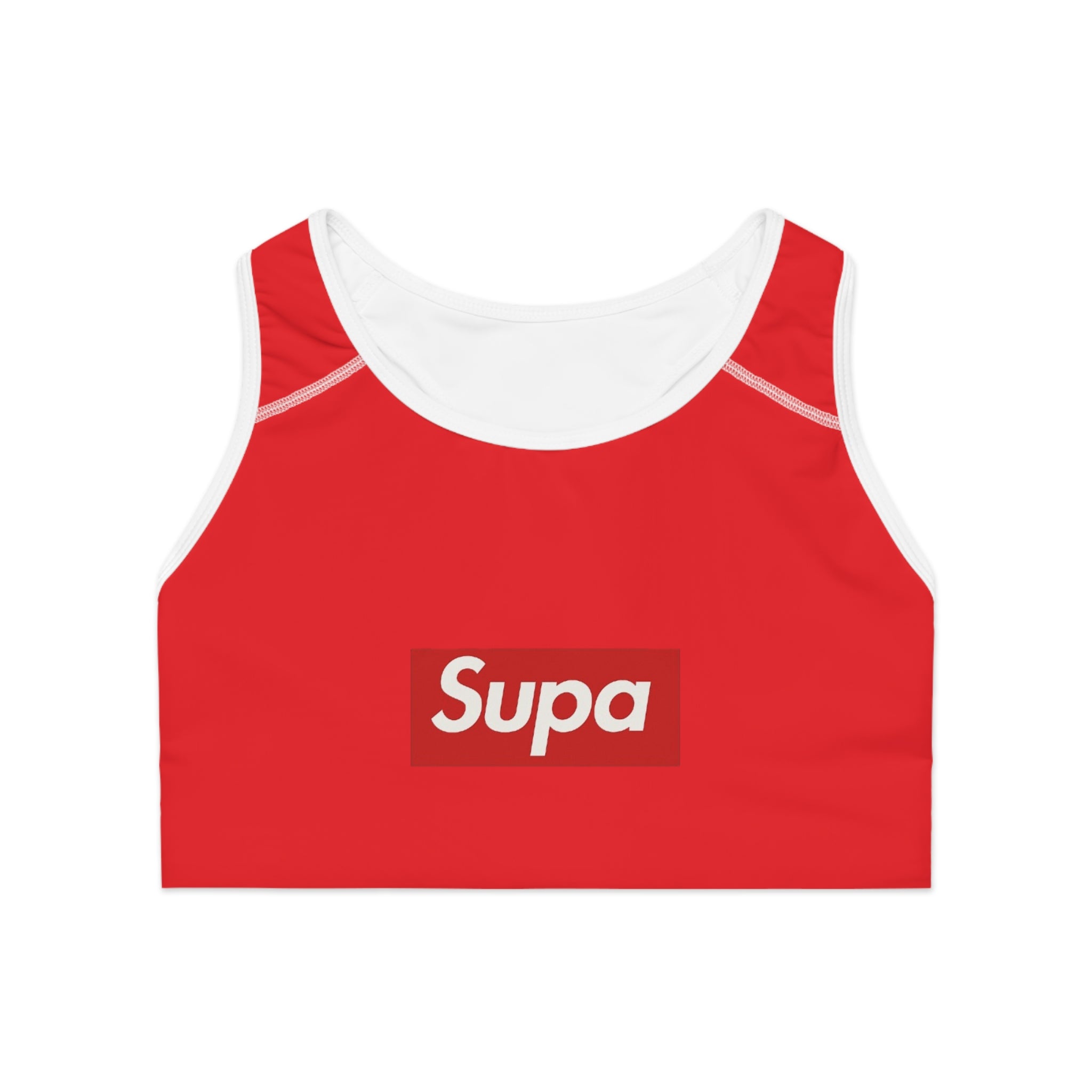 Supa Red Sports Bra — Bold Logo Athletic Crop Top