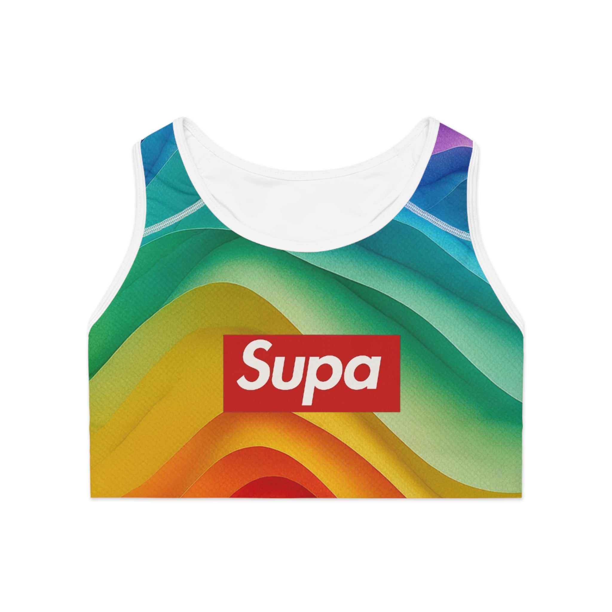 Supa Rainbow Wave Sports Bra — Colorful All-Over-Print Activewear