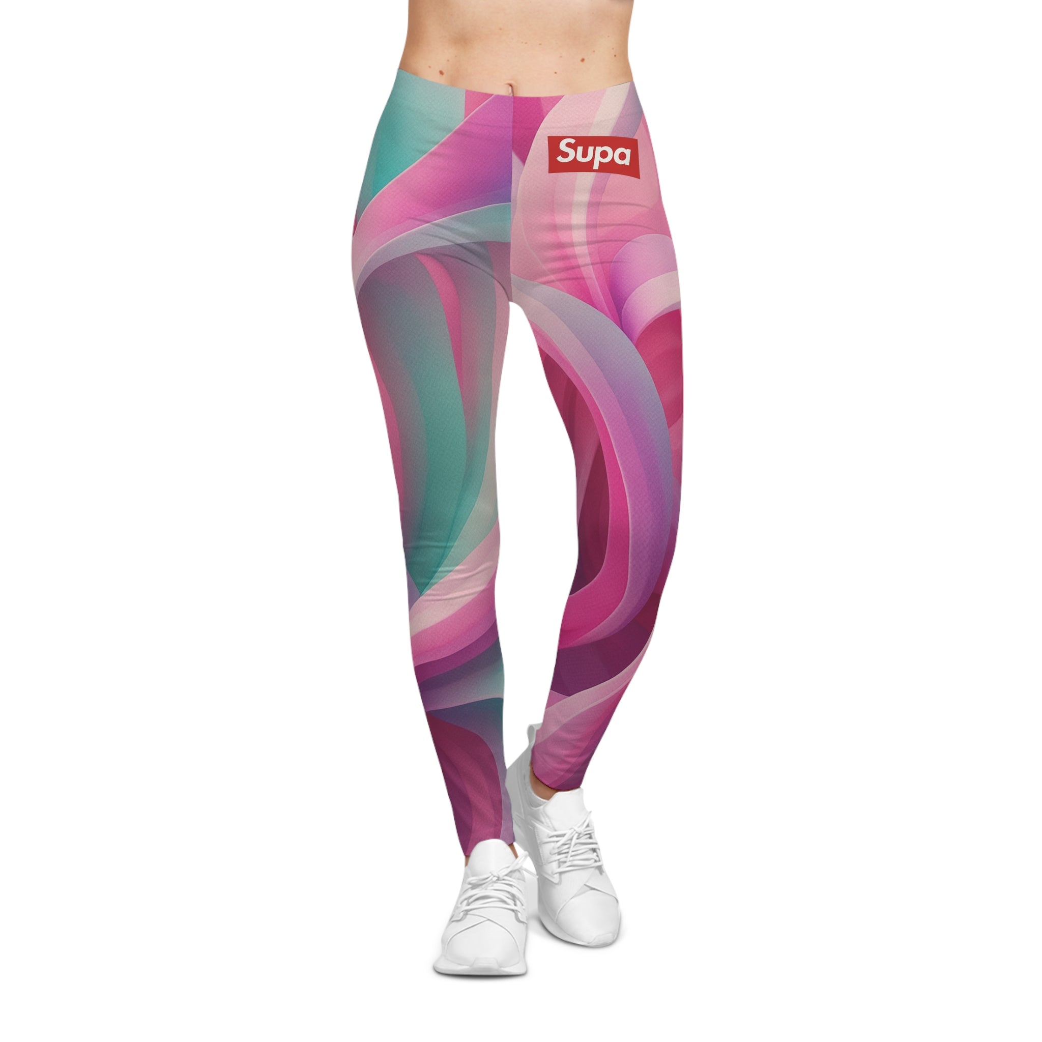 Abstract Pink Swirl Leggings — Women's All-Over Print Casual Leggings