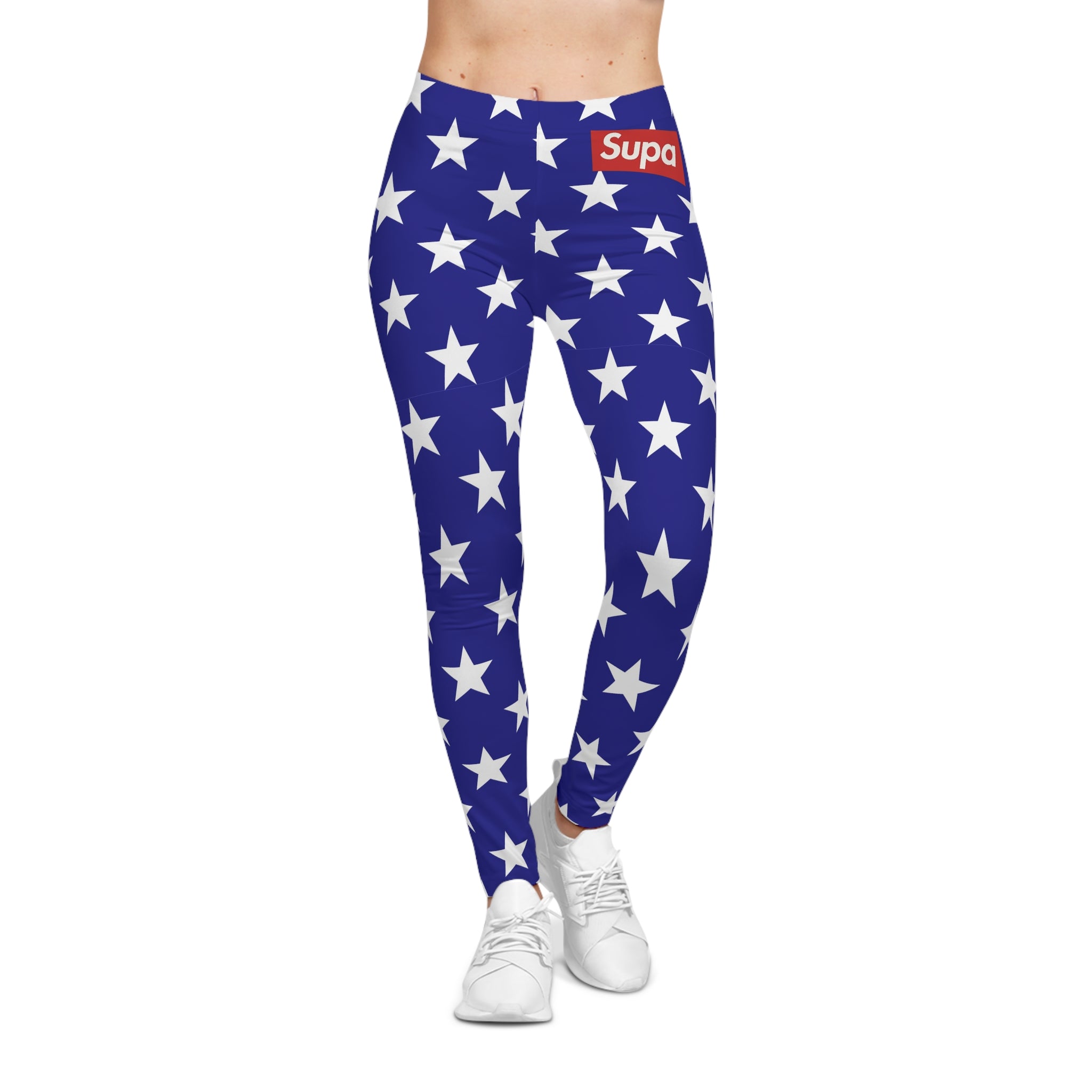 Blue Star Print Leggings — Women's Patriotic All-Over-Print Casual Leggings