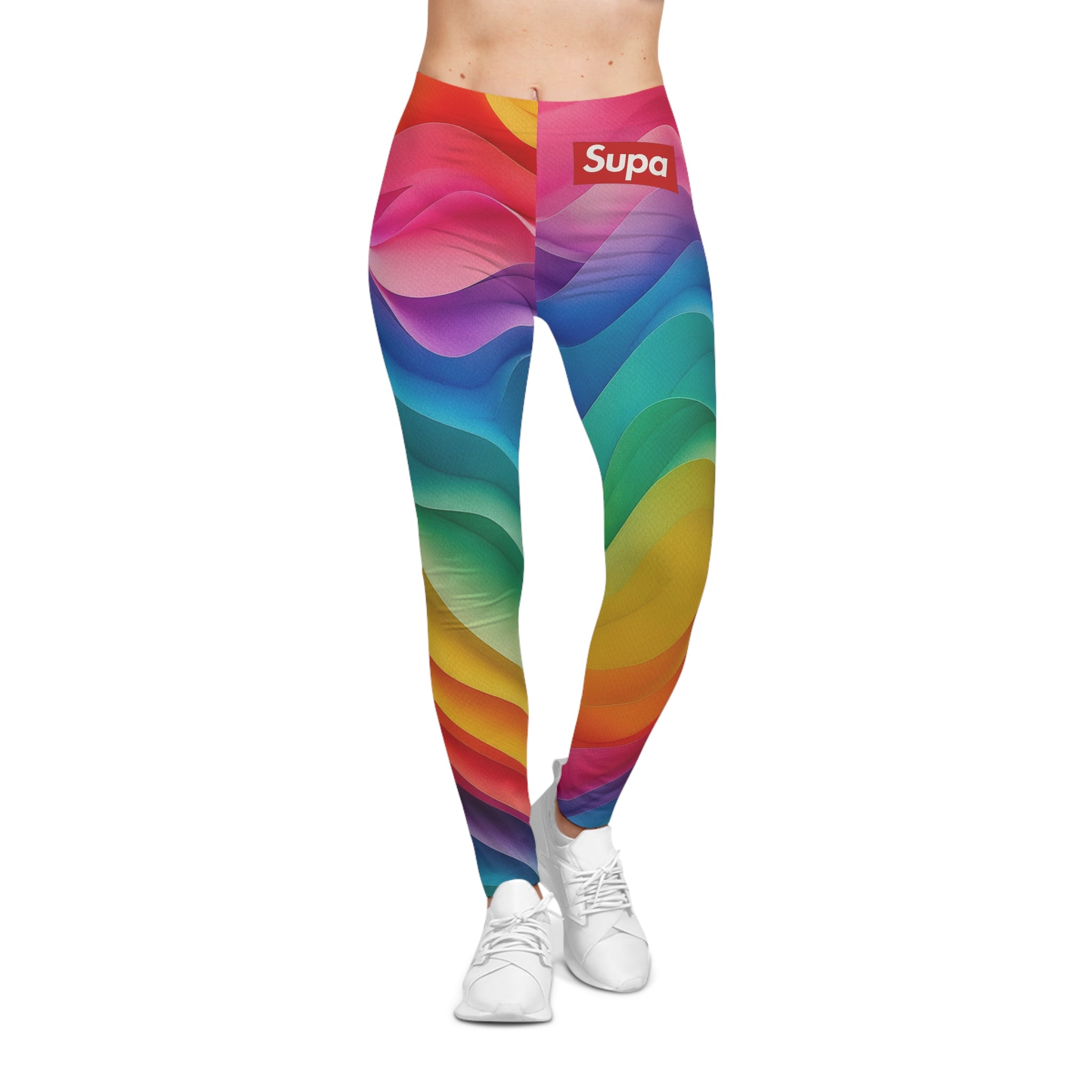 Rainbow Wave Leggings — Colorful All-Over Print Women's Activewear