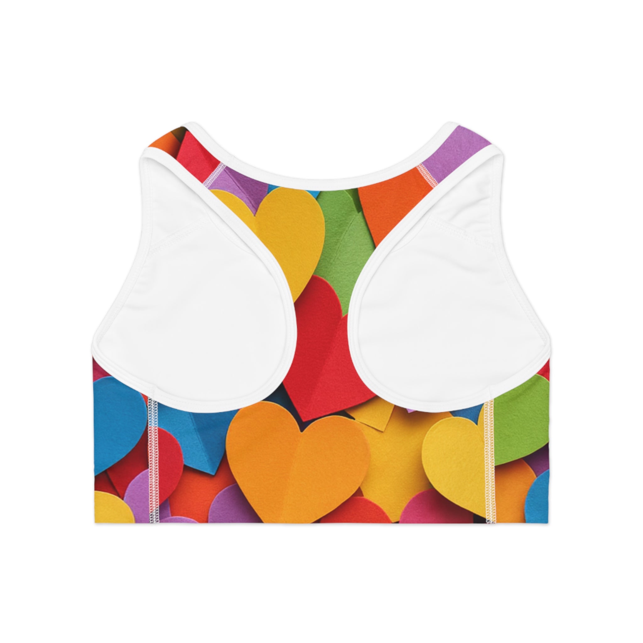 Colorful Heart Print Sports Bra — "Supa" Logo Activewear