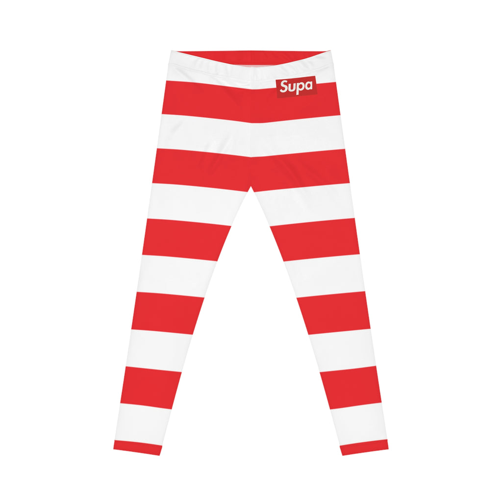Red & White Striped Women's Leggings — Bold Candy Cane Stripe Pattern