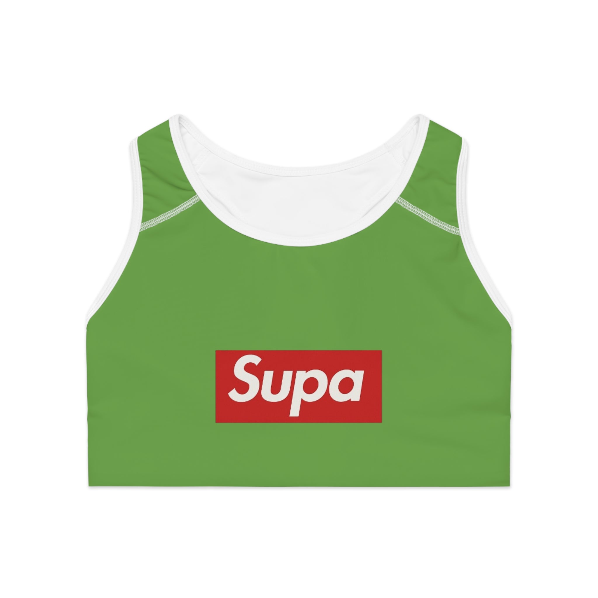 Supa Green Logo Sports Bra — Bold Streetwear Active Crop Top