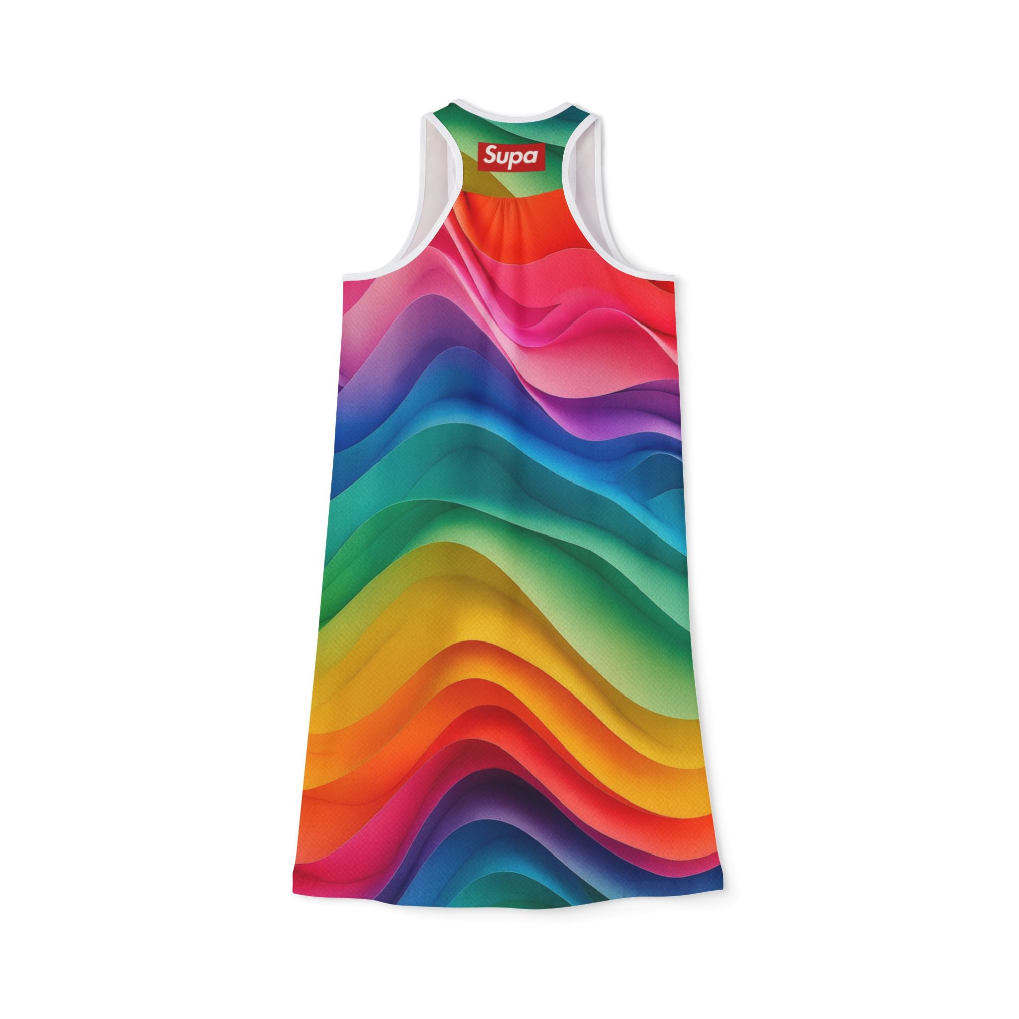 Rainbow Wave Racerback Dress — Vibrant Abstract AOP Sundress