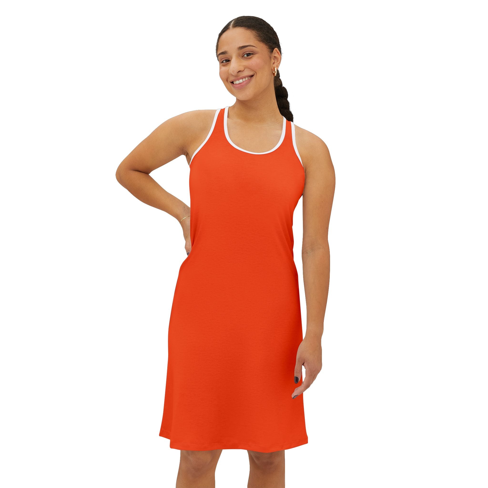 Racerback Dress — Bright Orange All-Over Print Women's Summer Sundress