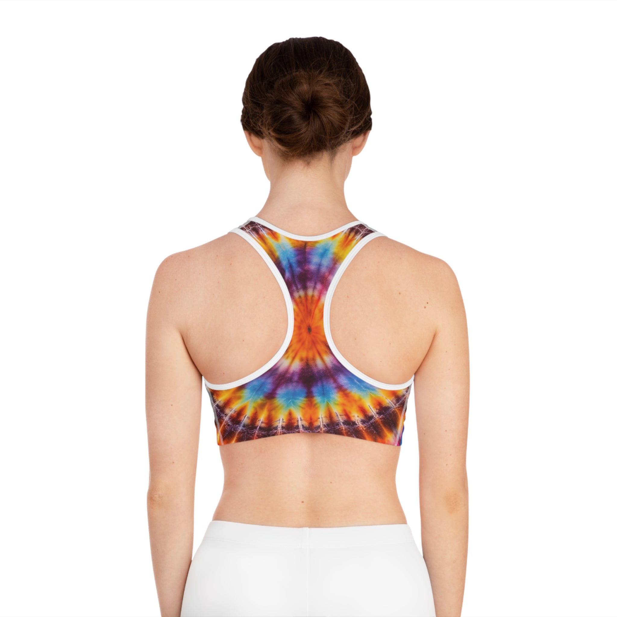 Tie-Dye "Supa" Sports Bra — Colorful Retro Activewear Crop Top