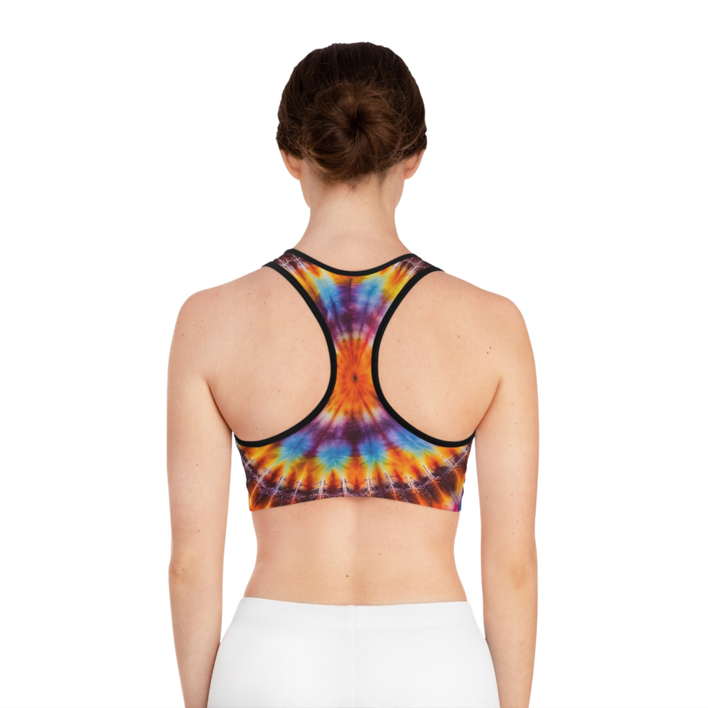 Tie-Dye "Supa" Sports Bra — Colorful Retro Activewear Crop Top