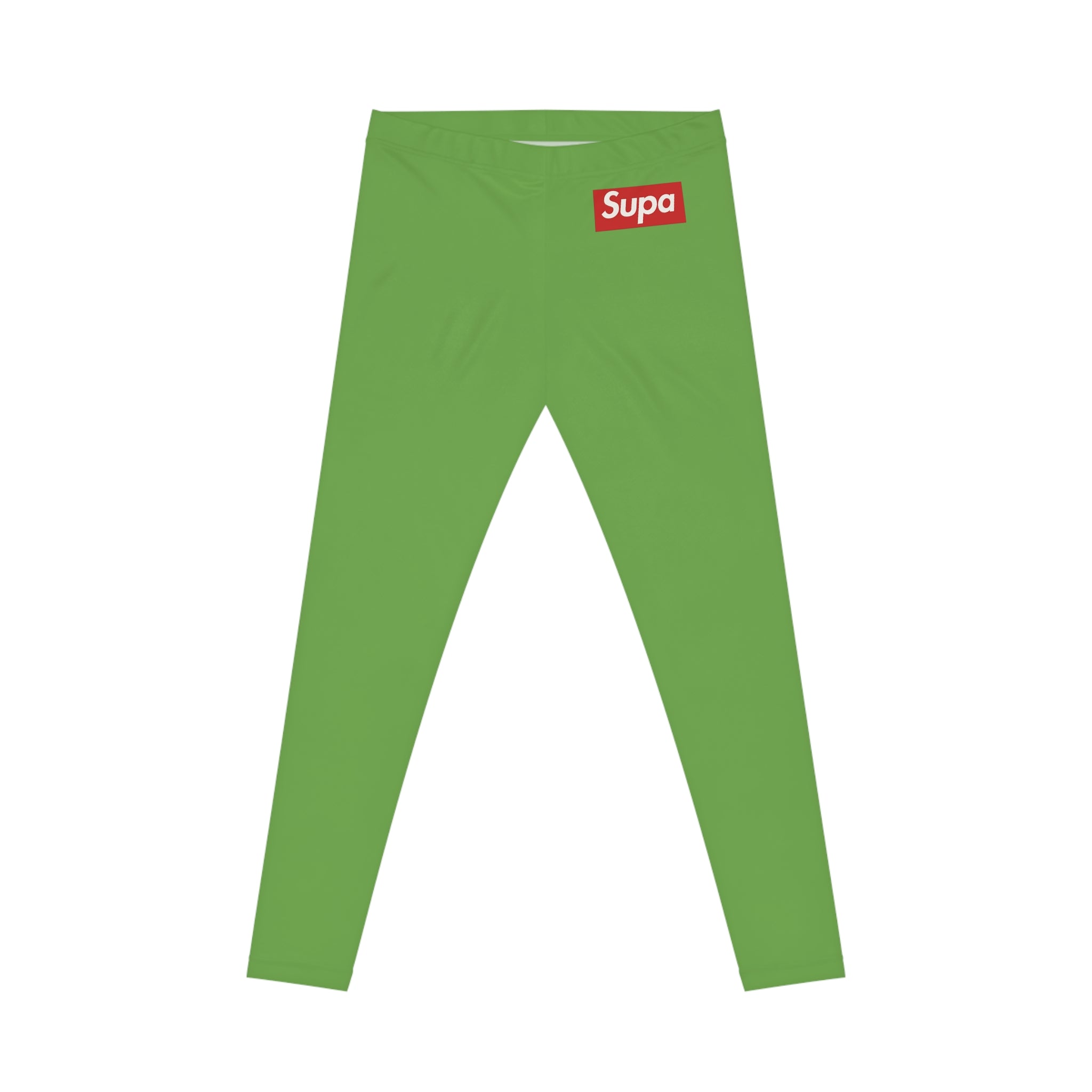 Green "Supa" Logo Leggings — Women's Casual All-Over Print