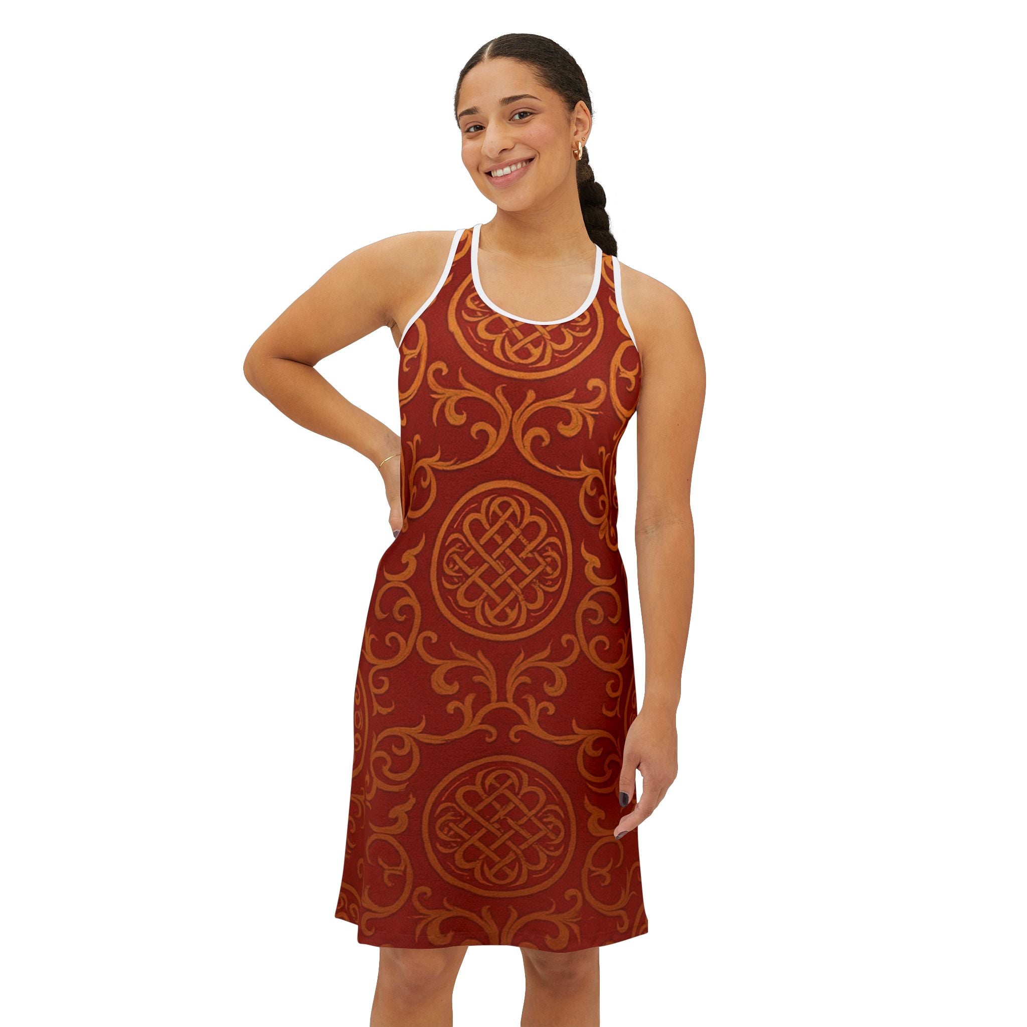 Racerback Dress — Red & Gold Celtic Knot All-Over Print