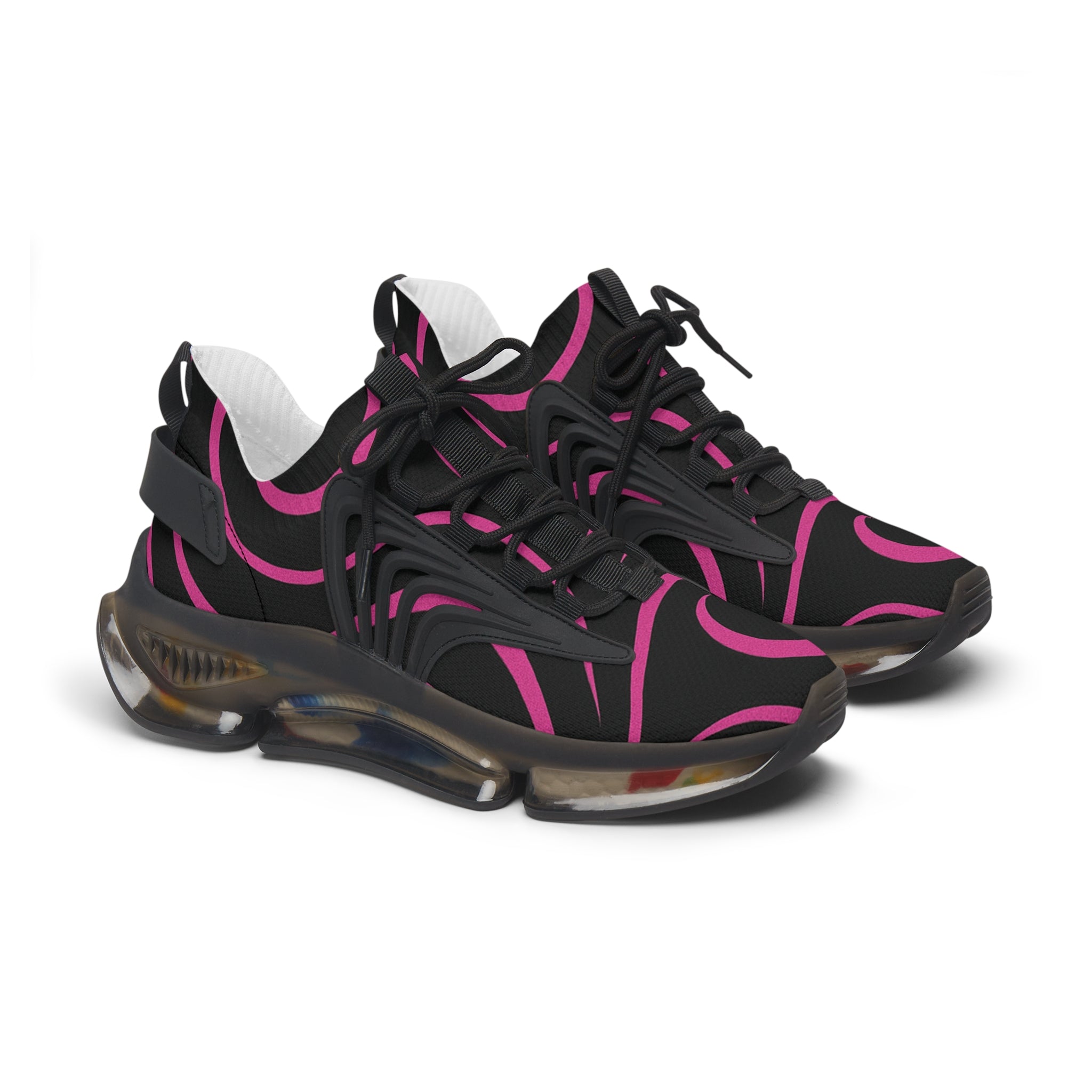 Women's Mesh Sneakers — Black & Hot Pink Swirl Athletic Shoes