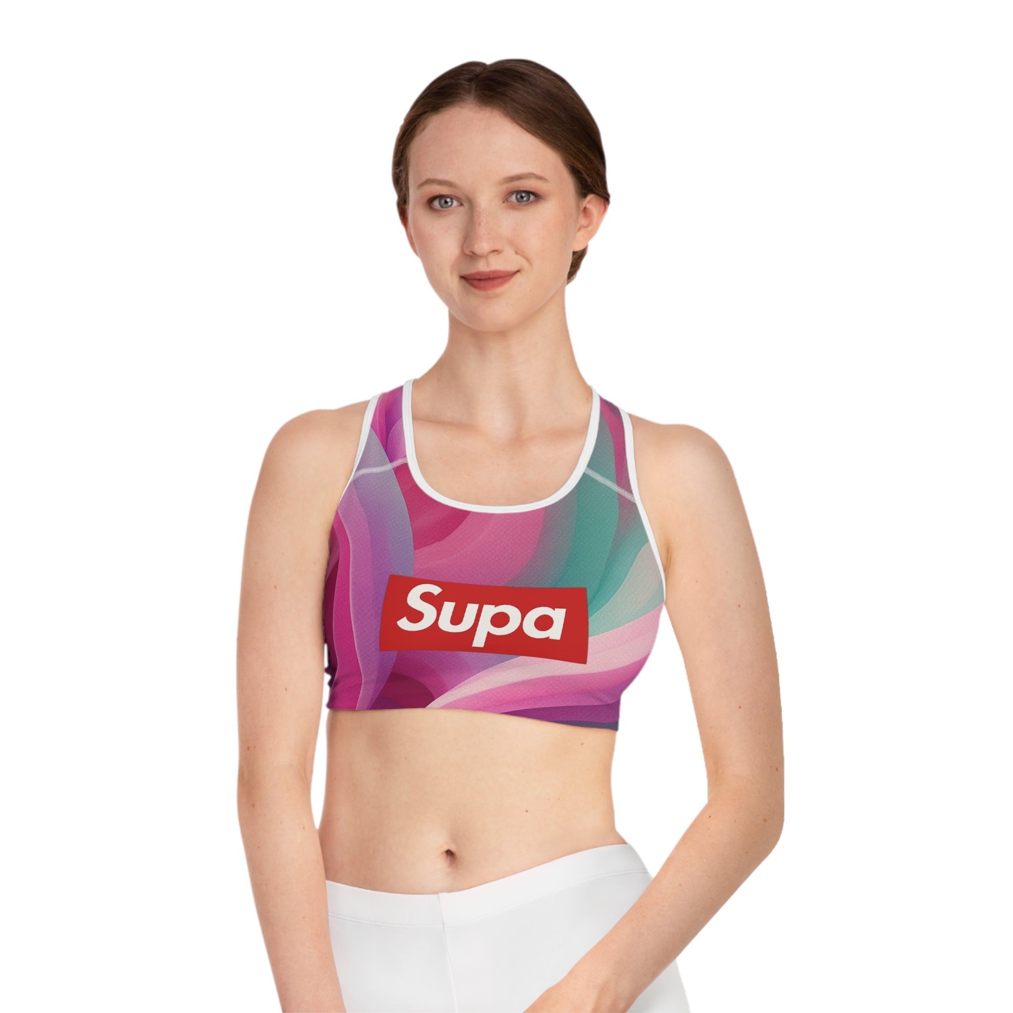 Supa Pink Swirl Sports Bra — All-Over Print Activewear