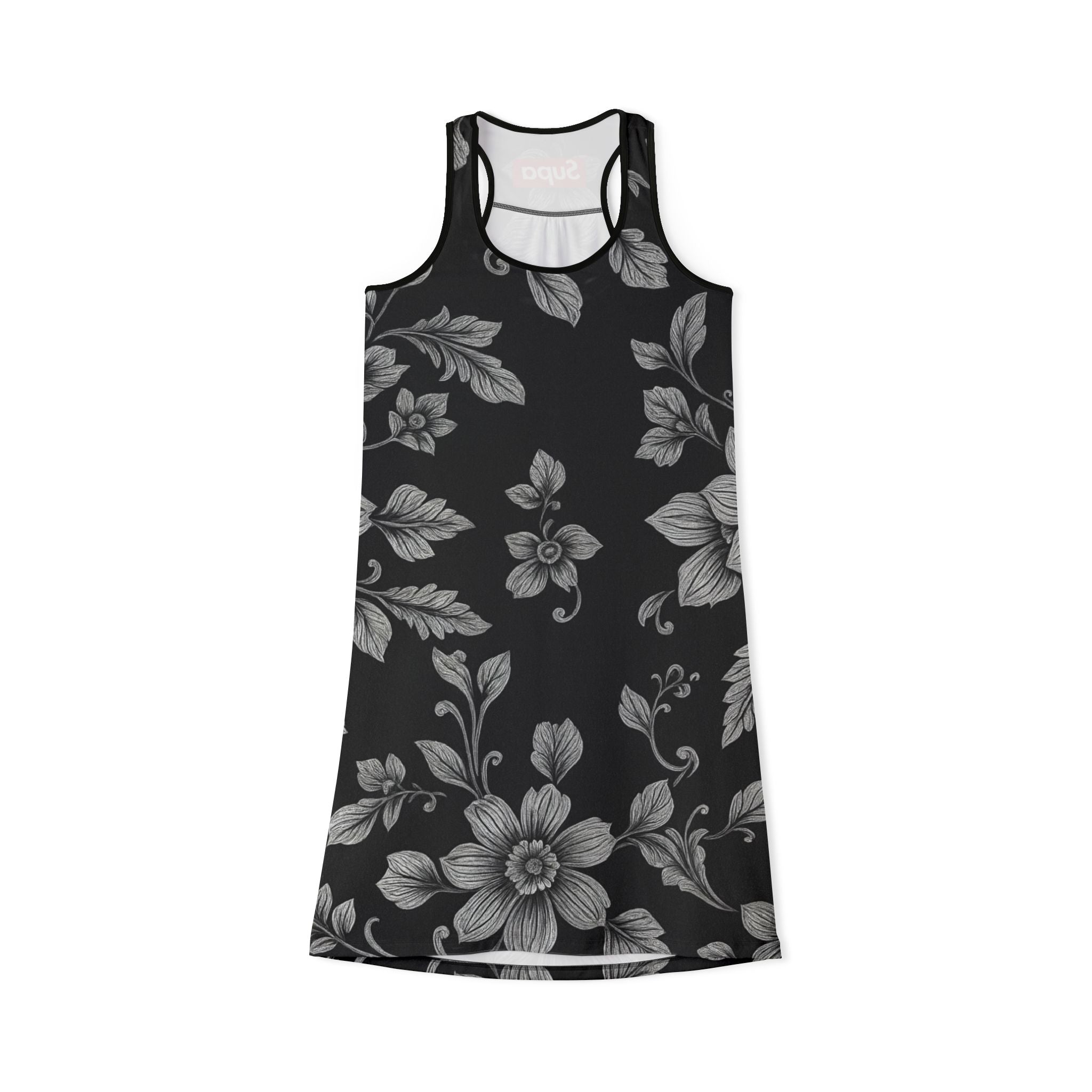 Floral Noir Racerback Dress – Black & Gray Vintage Flower AOP