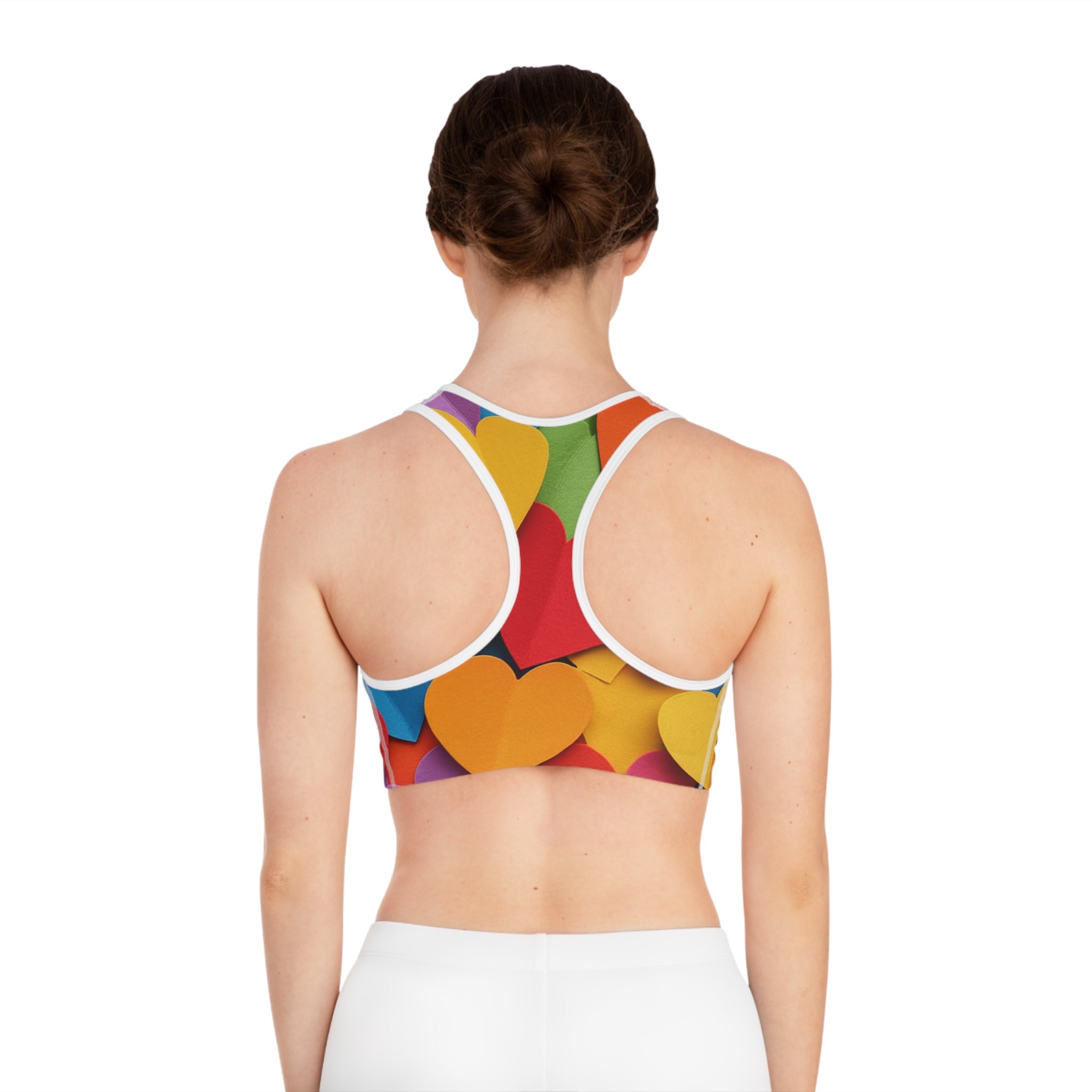 Colorful Heart Print Sports Bra — "Supa" Logo Activewear