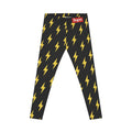 Lightning Bolt Leggings — Black & Yellow All-Over Print Casual Activewear