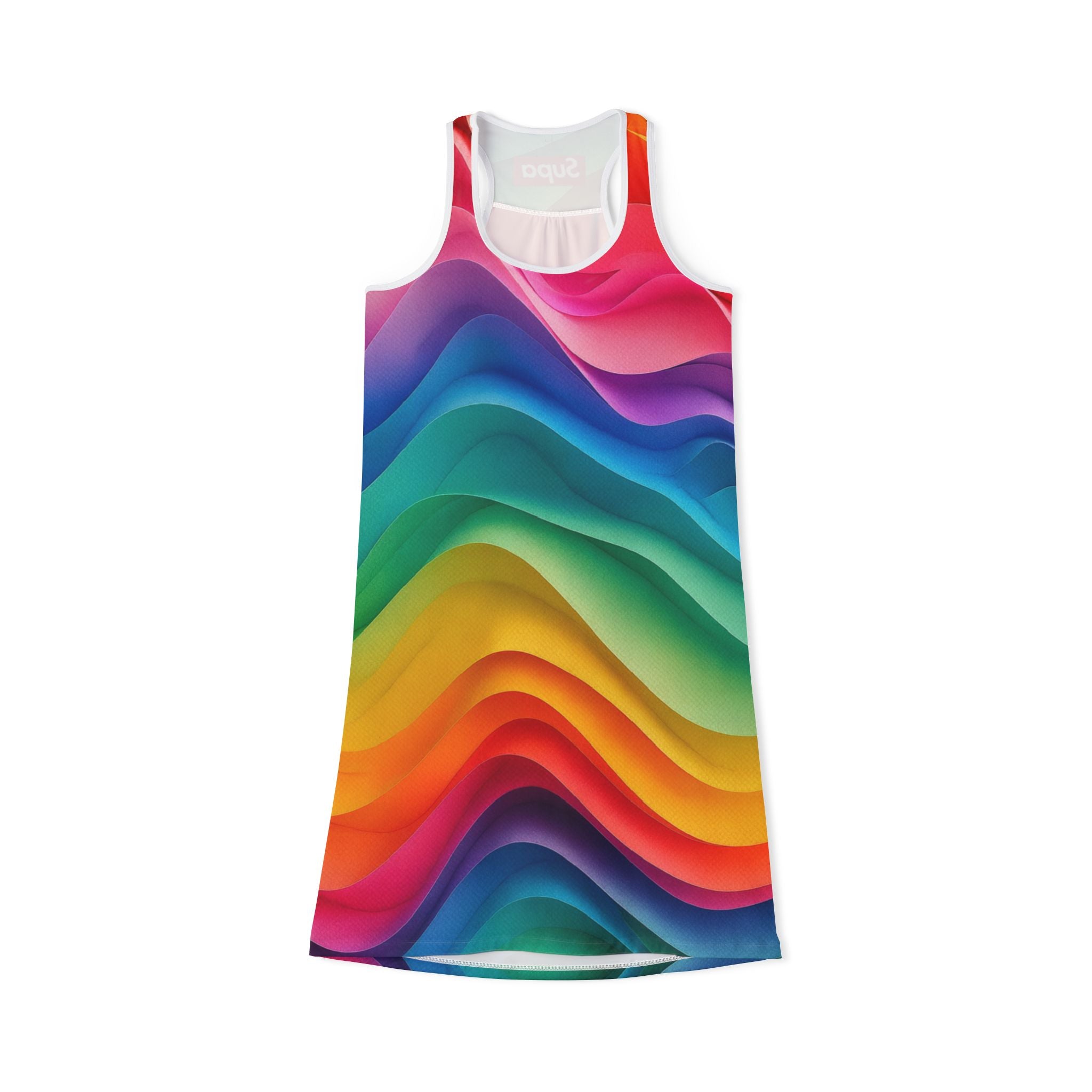 Rainbow Wave Racerback Dress — Vibrant Abstract AOP Sundress