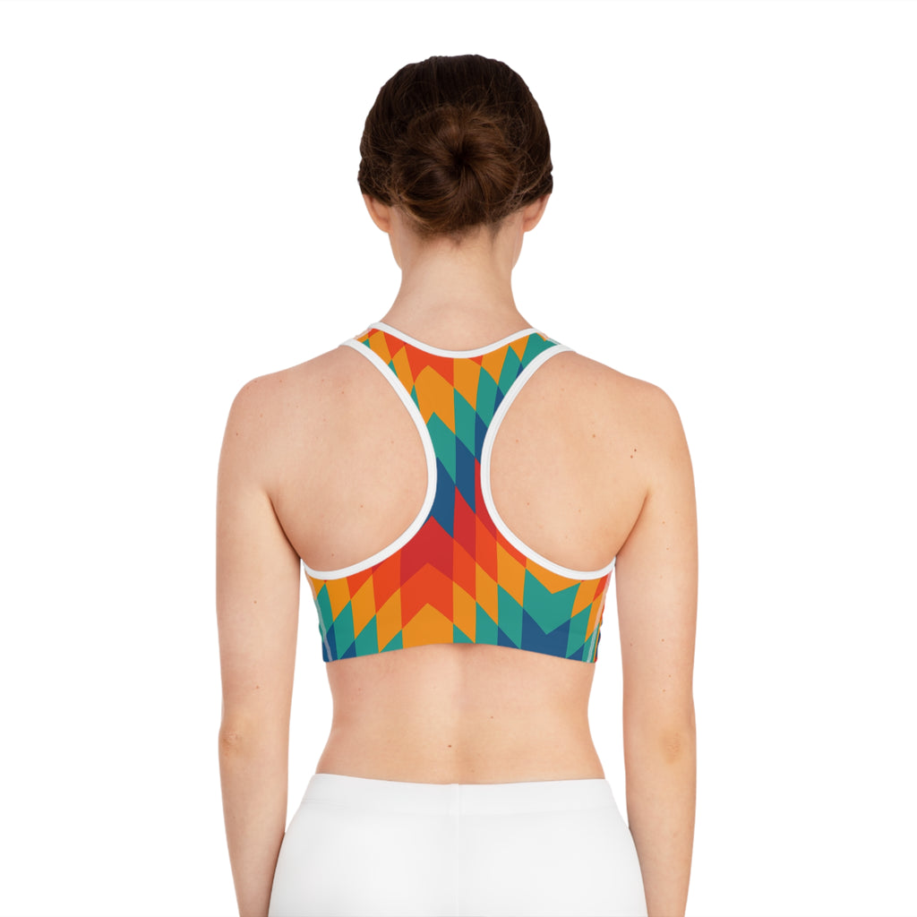 Supa Geo Chevron Sports Bra — Colorful Aztec-Inspired Activewear
