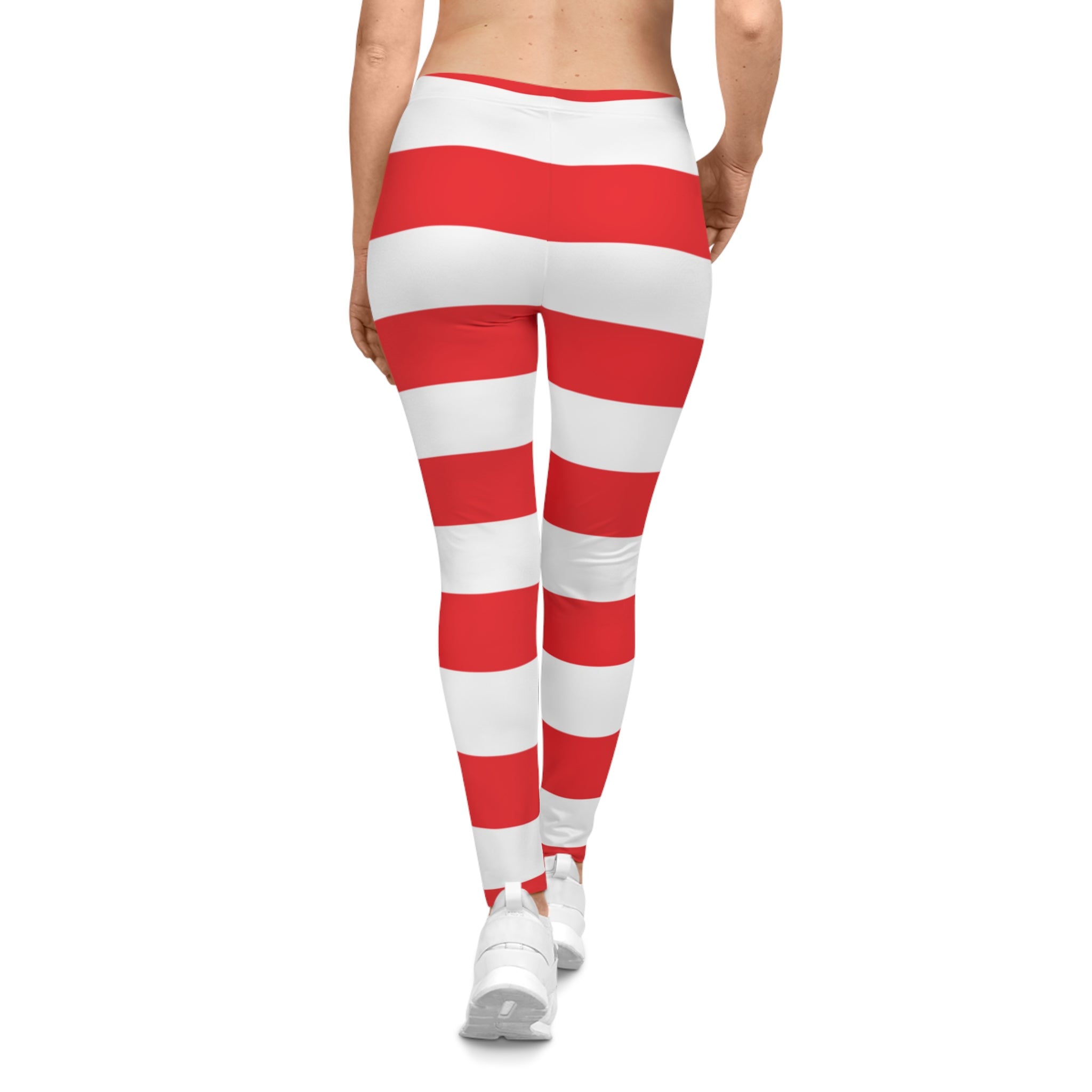 Red & White Striped Women's Leggings — Bold Candy Cane Stripe Pattern