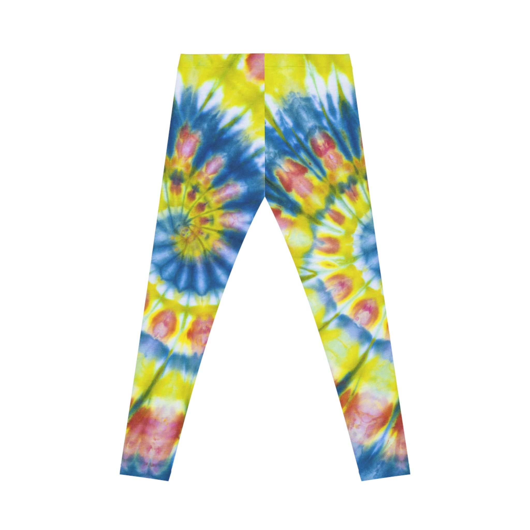 Tie-Dye Spiral Leggings — Bright Yellow & Blue All-Over Print