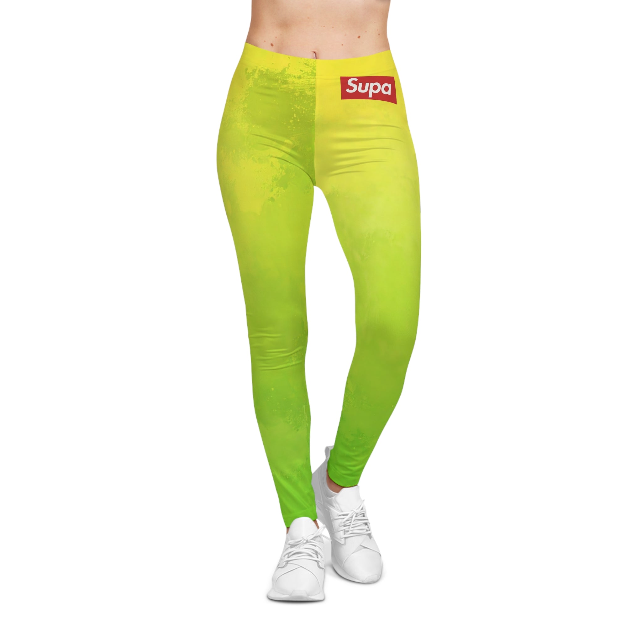 Yellow-Green Tie-Dye "Supa" Leggings — Women's Casual AOP Activewear